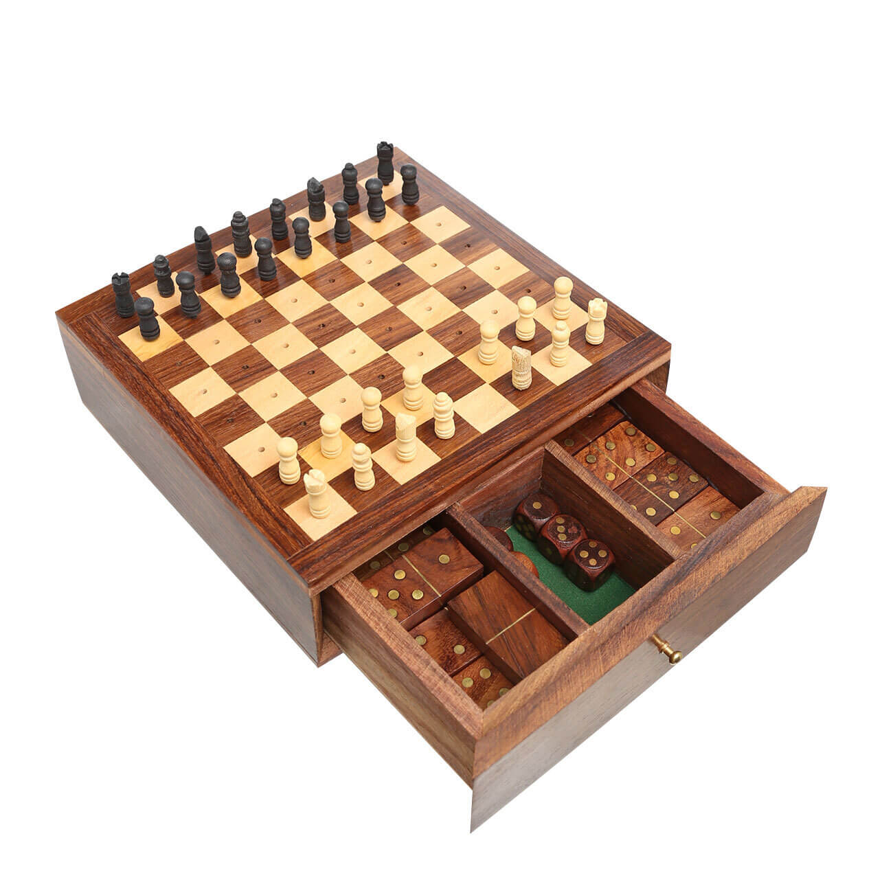 

Набор настольных игр, 15х15 см, 3 в 1, дерево, кости/домино/шахматы, Hobby
