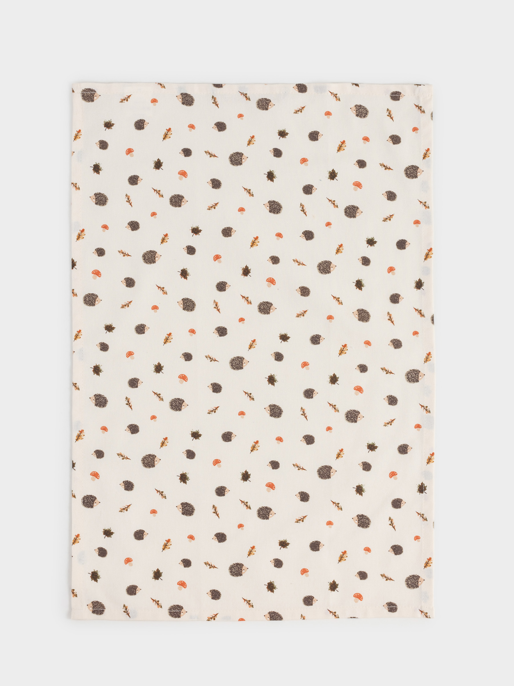 Полотенце кухонное, 40х60 см, хлопок, бежевое, Ежи, листья и грибы, Autumn hedgehog, image-0