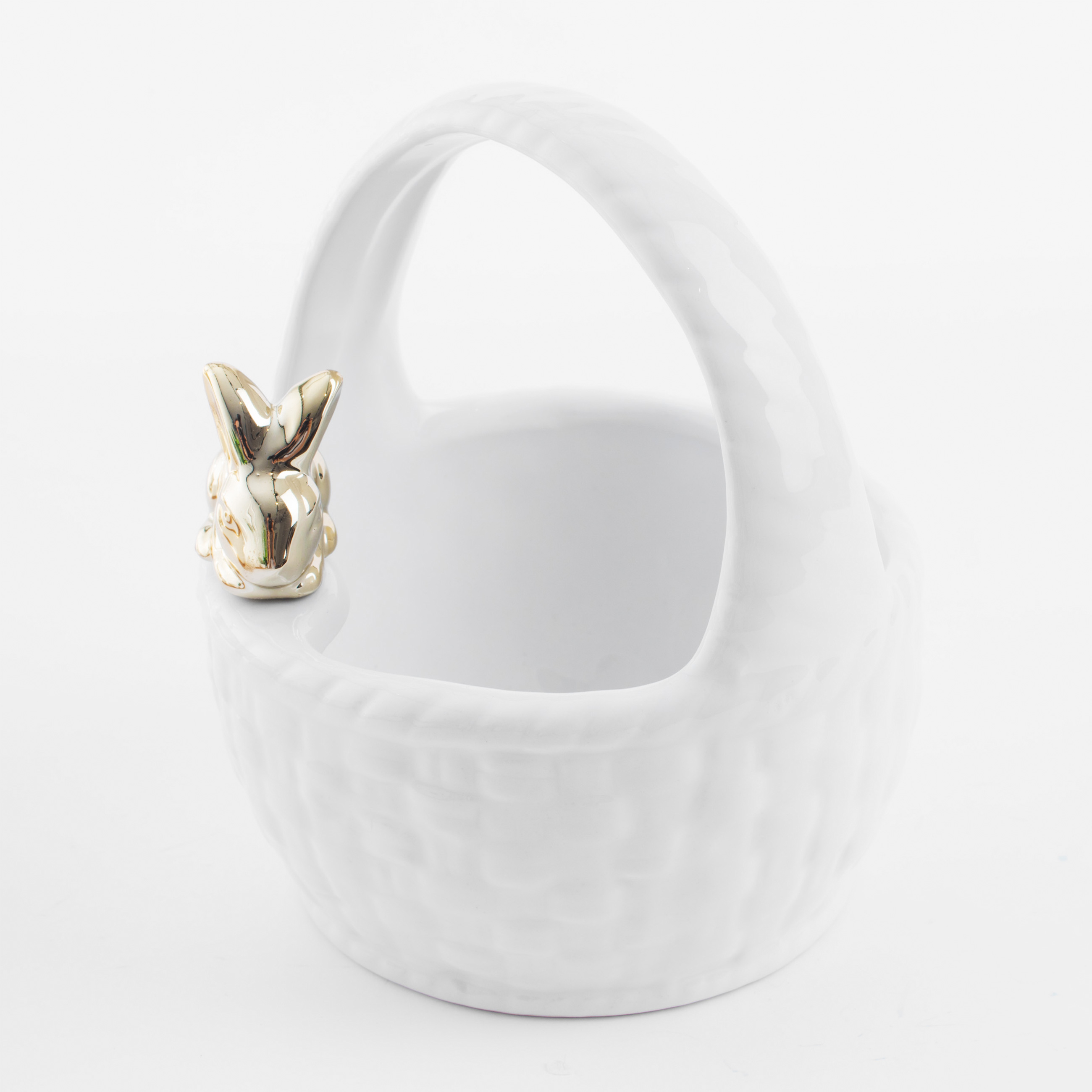 Конфетница, 12х14 см, с ручкой, керамика, белая, Кролик на корзине, Easter gold изображение № 2