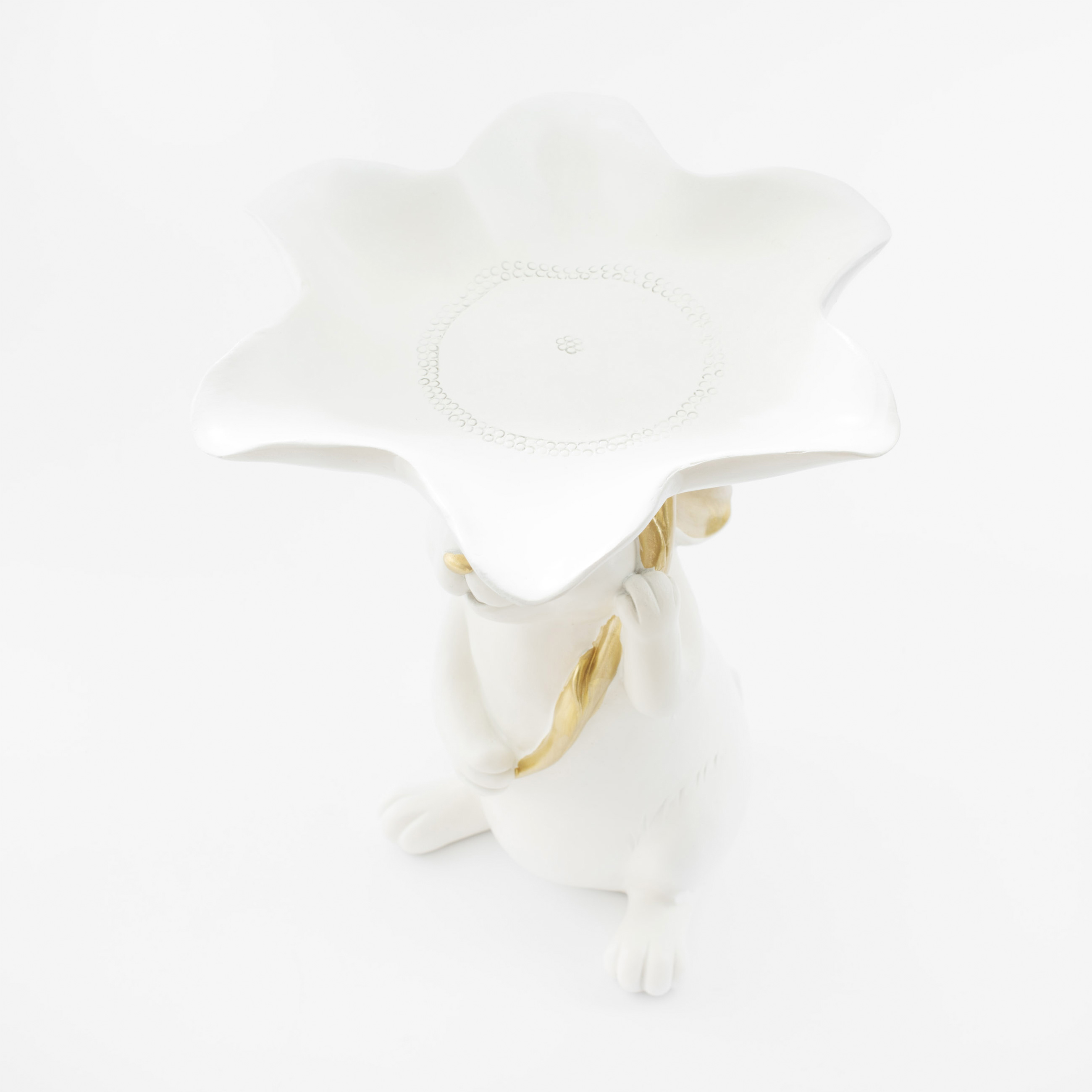 Блюдо декоративное, 21х17 см, полирезин, бело-золотистое, Кролик с цветком, Easter gold изображение № 5