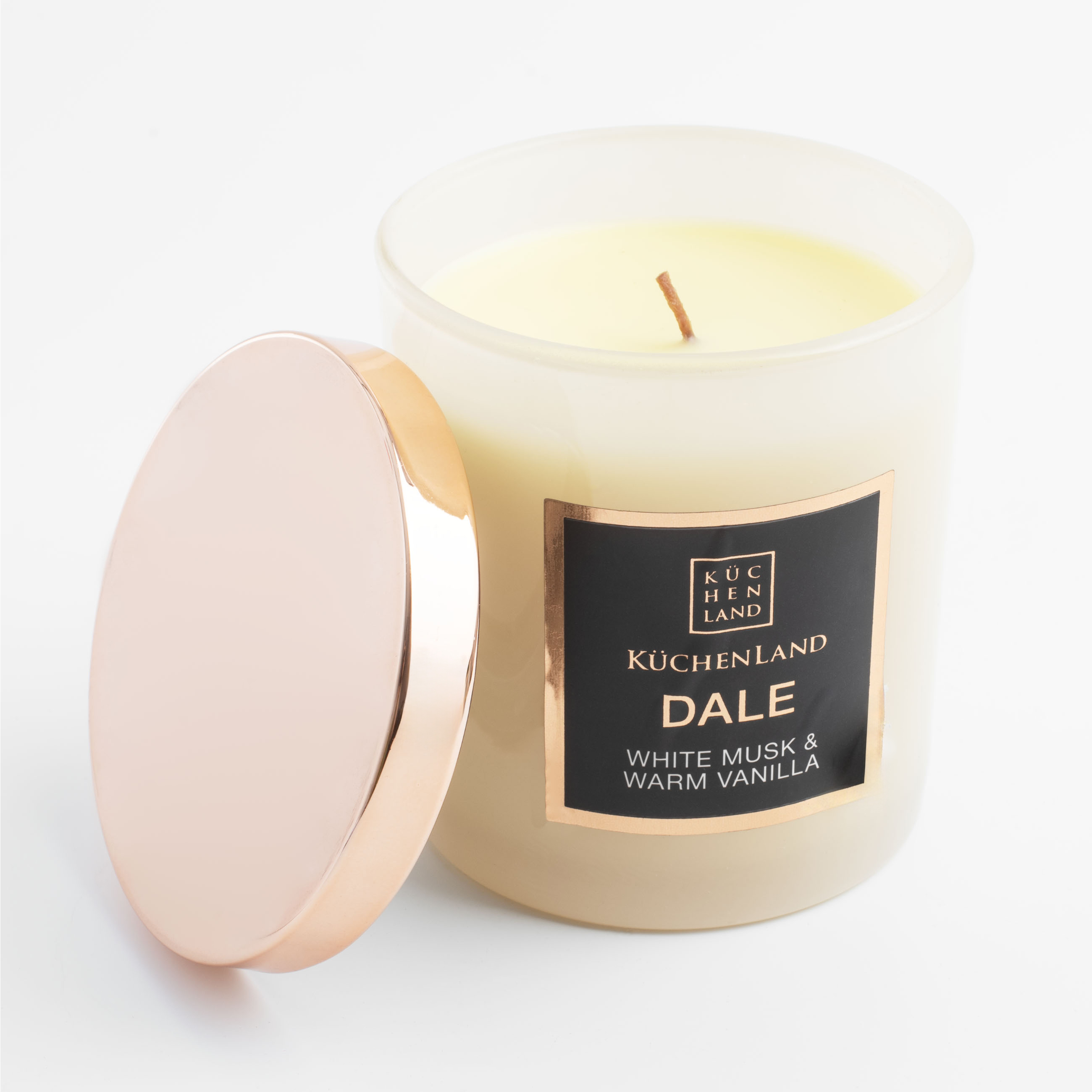 Свеча ароматическая, 9 см, в подсвечнике, с крышкой, стекло, White musk and Warm Vanilla, Dale, image-2