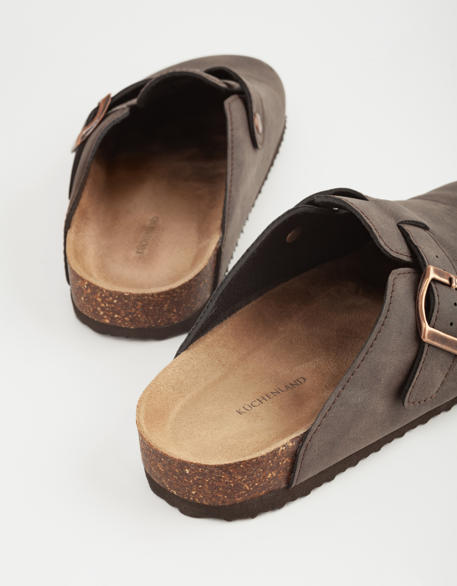 Тапочки женские, с застежкой, искусственная замша, коричневые, Clogs, image-2