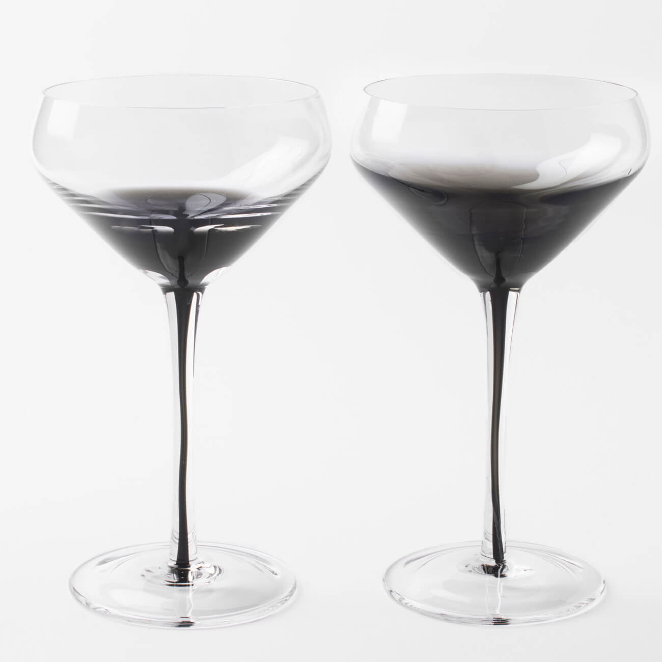 бокал для вина 460 мл 2 шт стекло серый градиент черная ножка stone color Бокал-креманка для шампанского, 280 мл, 2 шт, стекло, серый градиент, черная ножка, Stone color