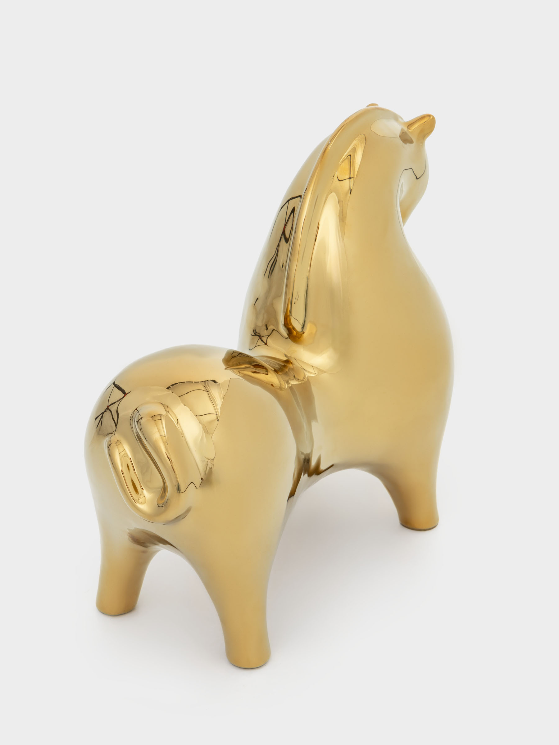 Статуэтка, 31х27 см, керамика, золотистая, Конь, Horse gold, image-3