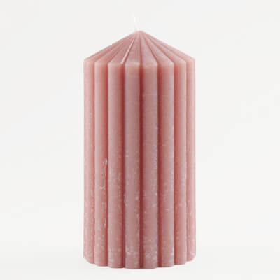 Свеча, 14 см, цилиндрическая, розовая, Ribbed candle ,image-0