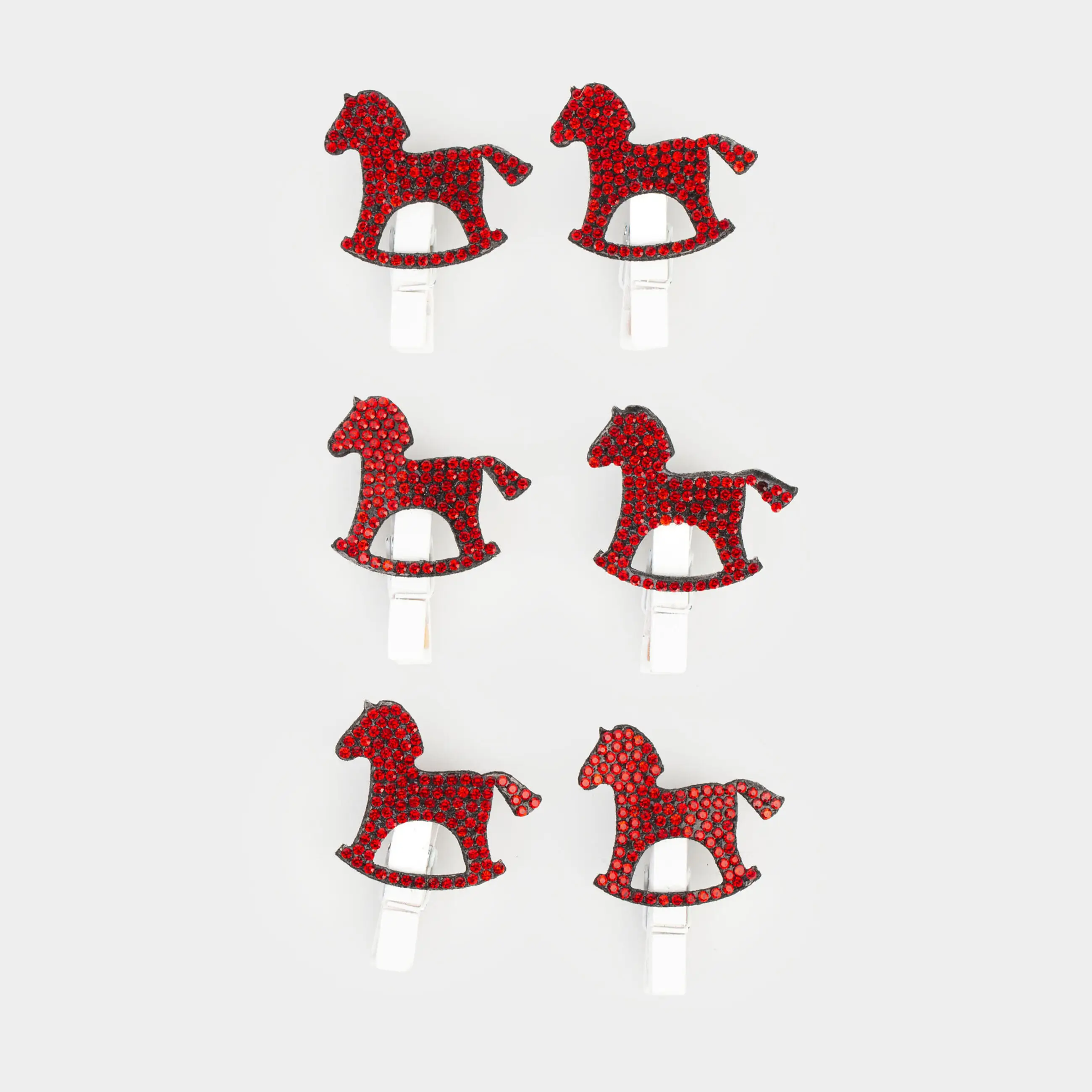 Клипса декоративная, 3 см, 6 шт, со стразами, дерево, красная, Лошадка, Figure wood