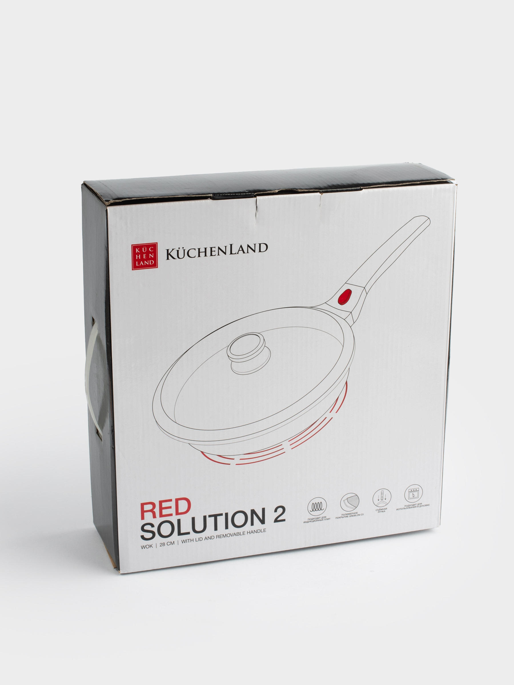 Вок, 28 см, с крышкой, съемная ручка, с покрытием, алюминий, Solution Red 2, image-10