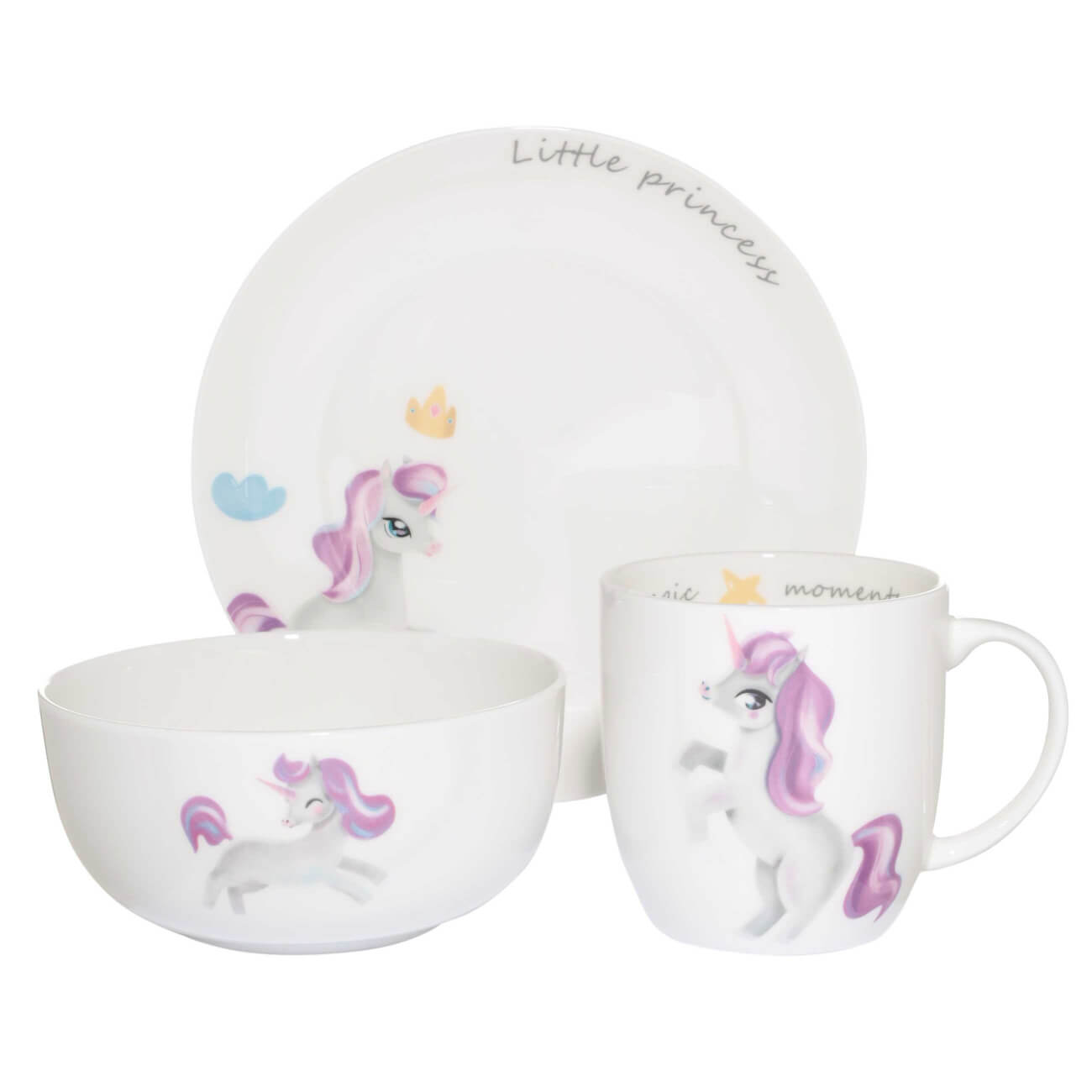 Набор посуды, детский, 3 пр, фарфор F, белый, Принцесса единорог, Unicorn изображение № 1