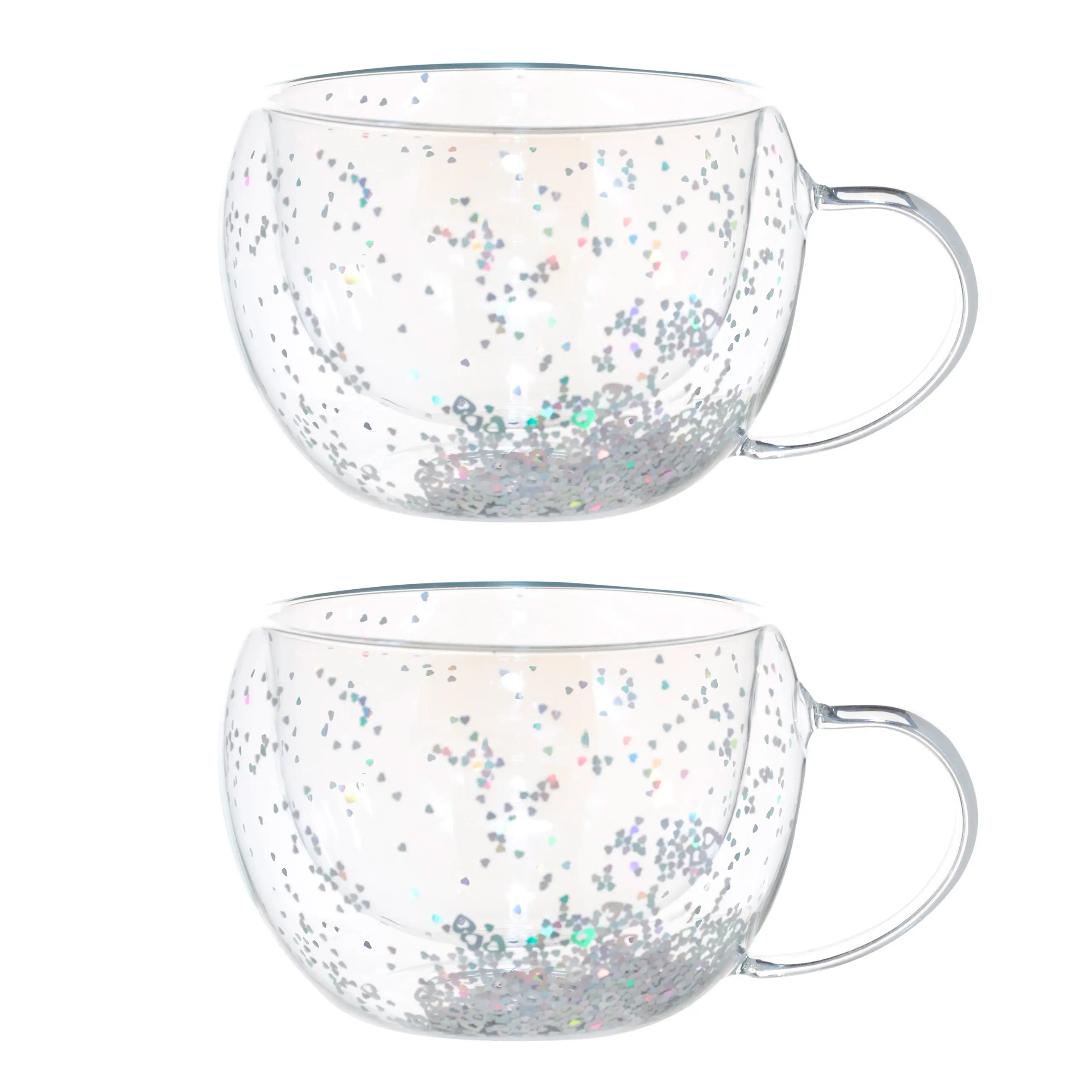 Кружка, 270 мл, 2 шт, стекло Б, перламутр, с серебристыми сердечками, Air sparkly, image-0