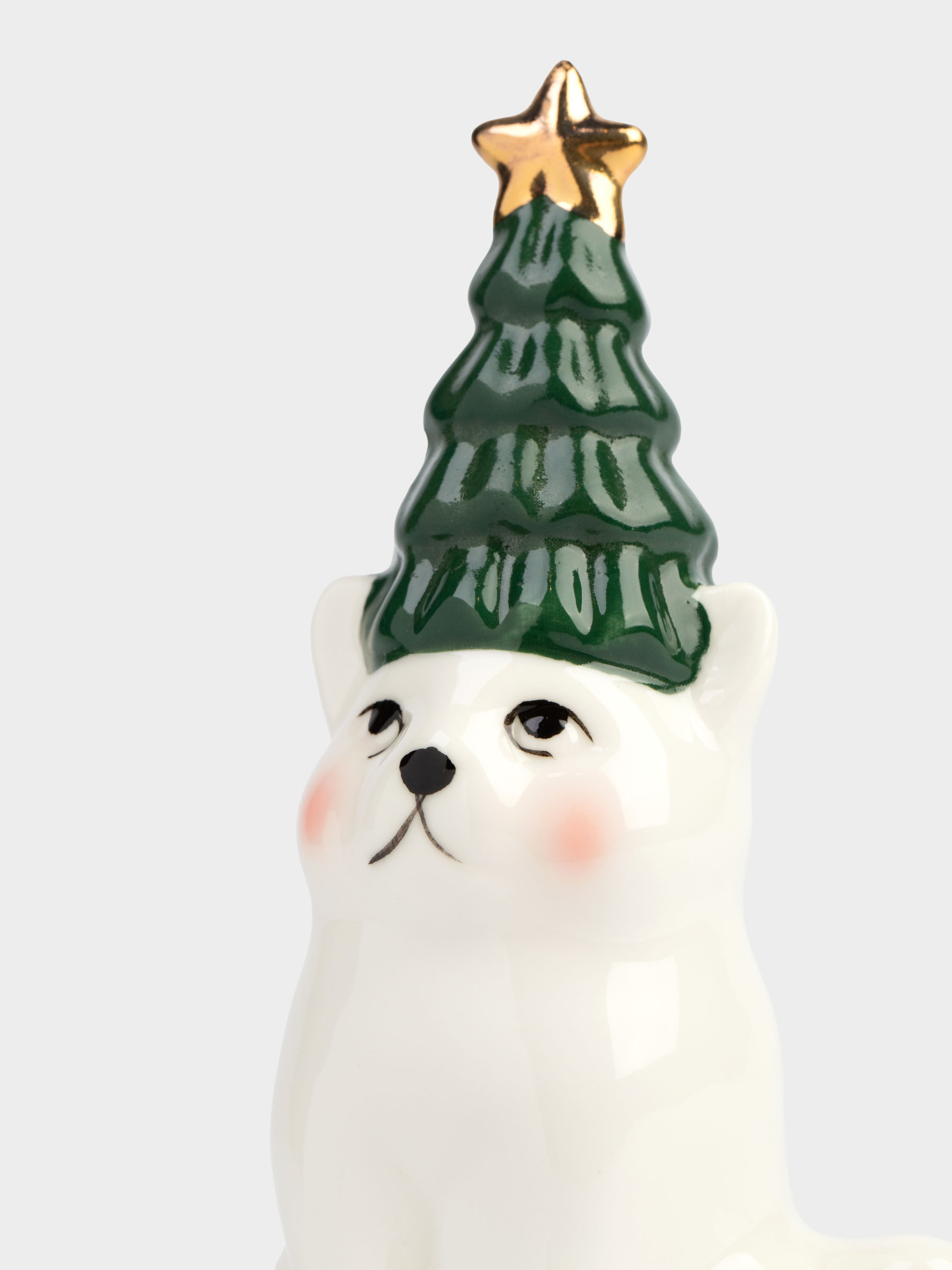 Статуэтка, 13 см, фарфор P, бело-зеленая, Кот с елкой, Christmas cat, image-4