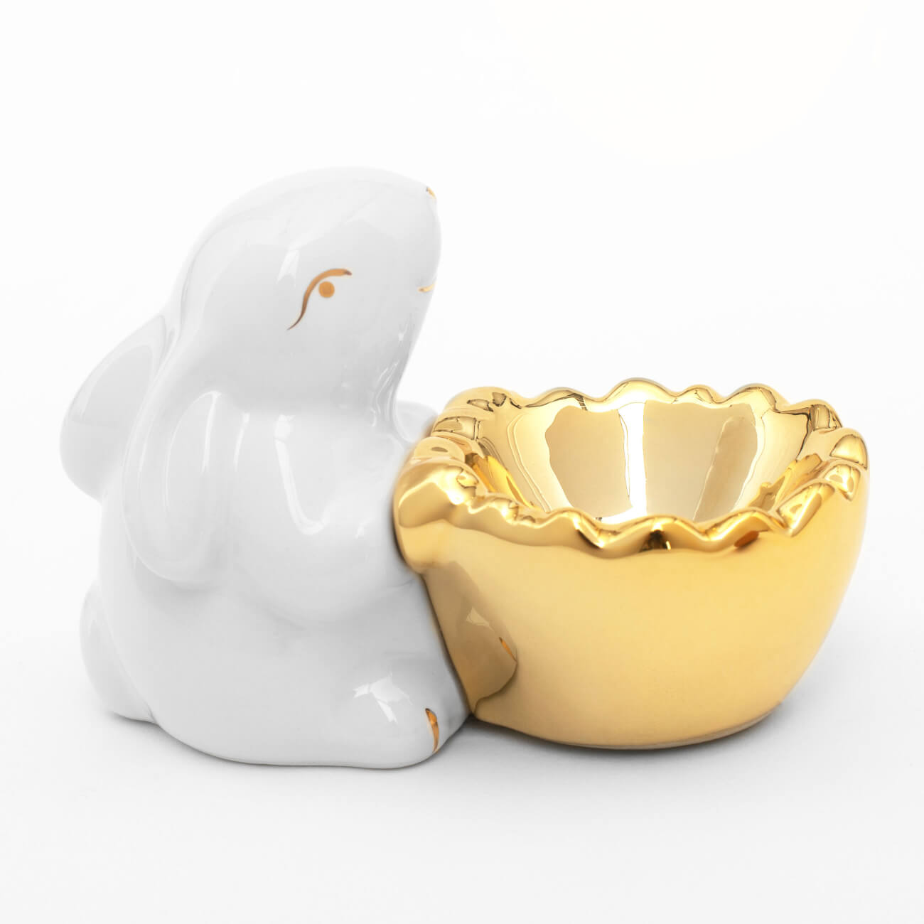 Подставка для яйца, 11 см, керамика, бело-золотистая, Кролик со скорлупой, Easter gold