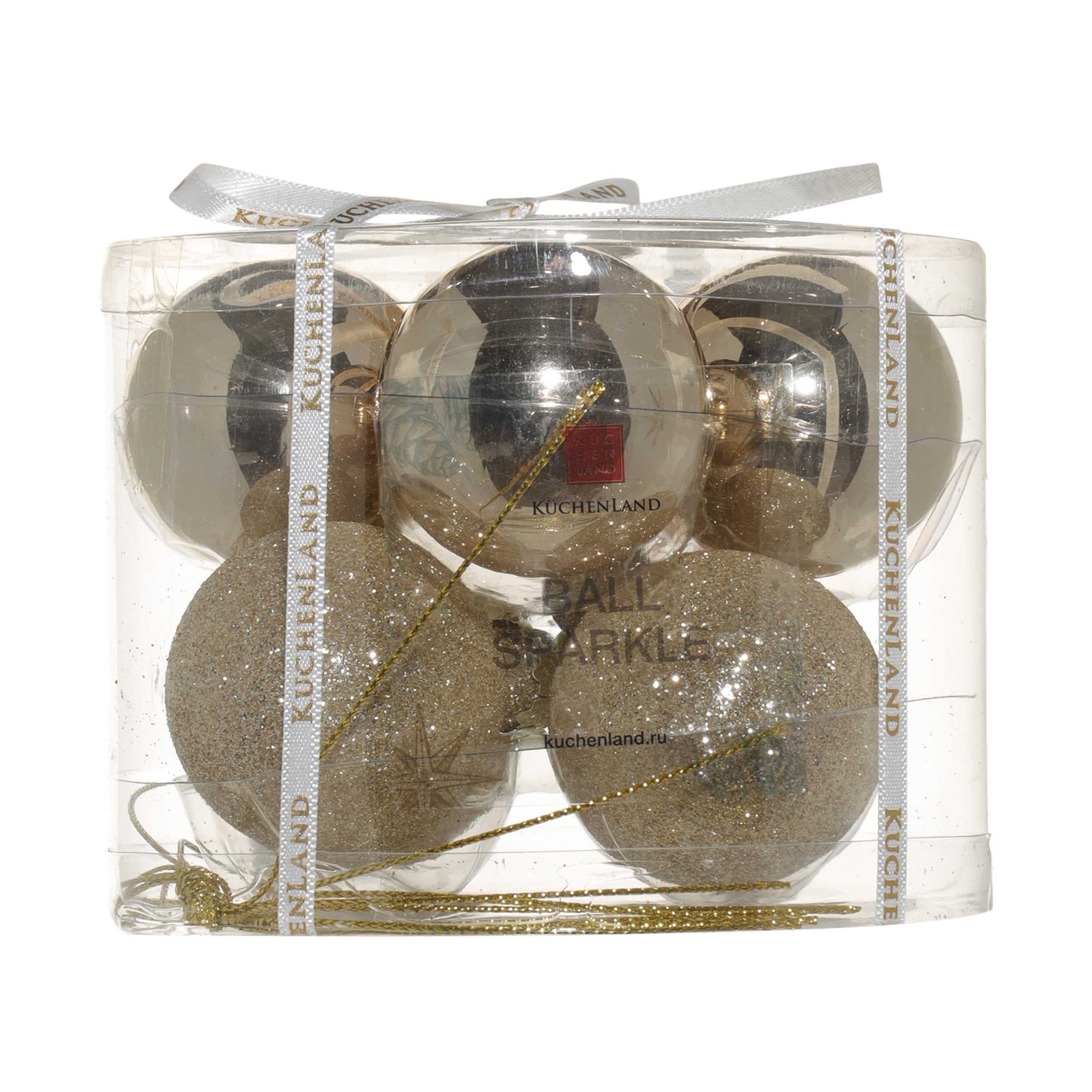 Набор елочных игрушек, 4 см, 8 шт, стекло, золотистый, Шар, Ball sparkle, image-3