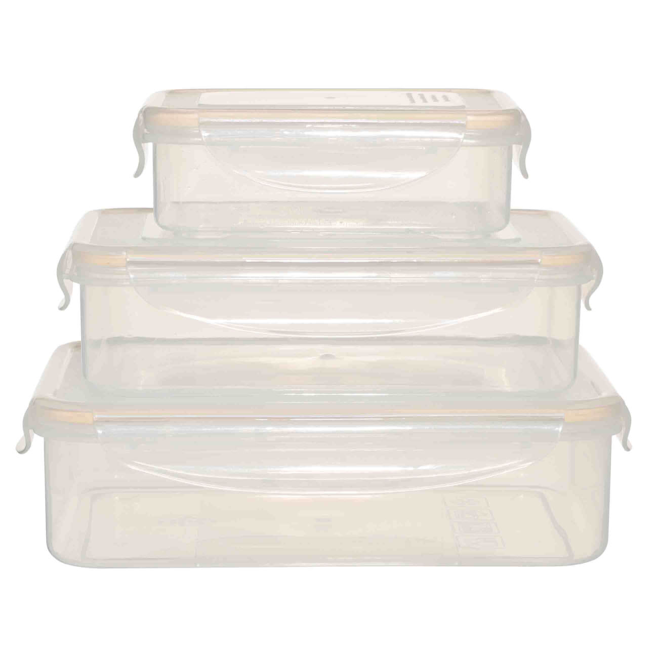 Набор контейнеров, 3 шт, с клипсами, пластик/силикон, прямоугольный, бежевый, Roomy clip пакеты для запекания доляна 30×40 см 4 шт с клипсами