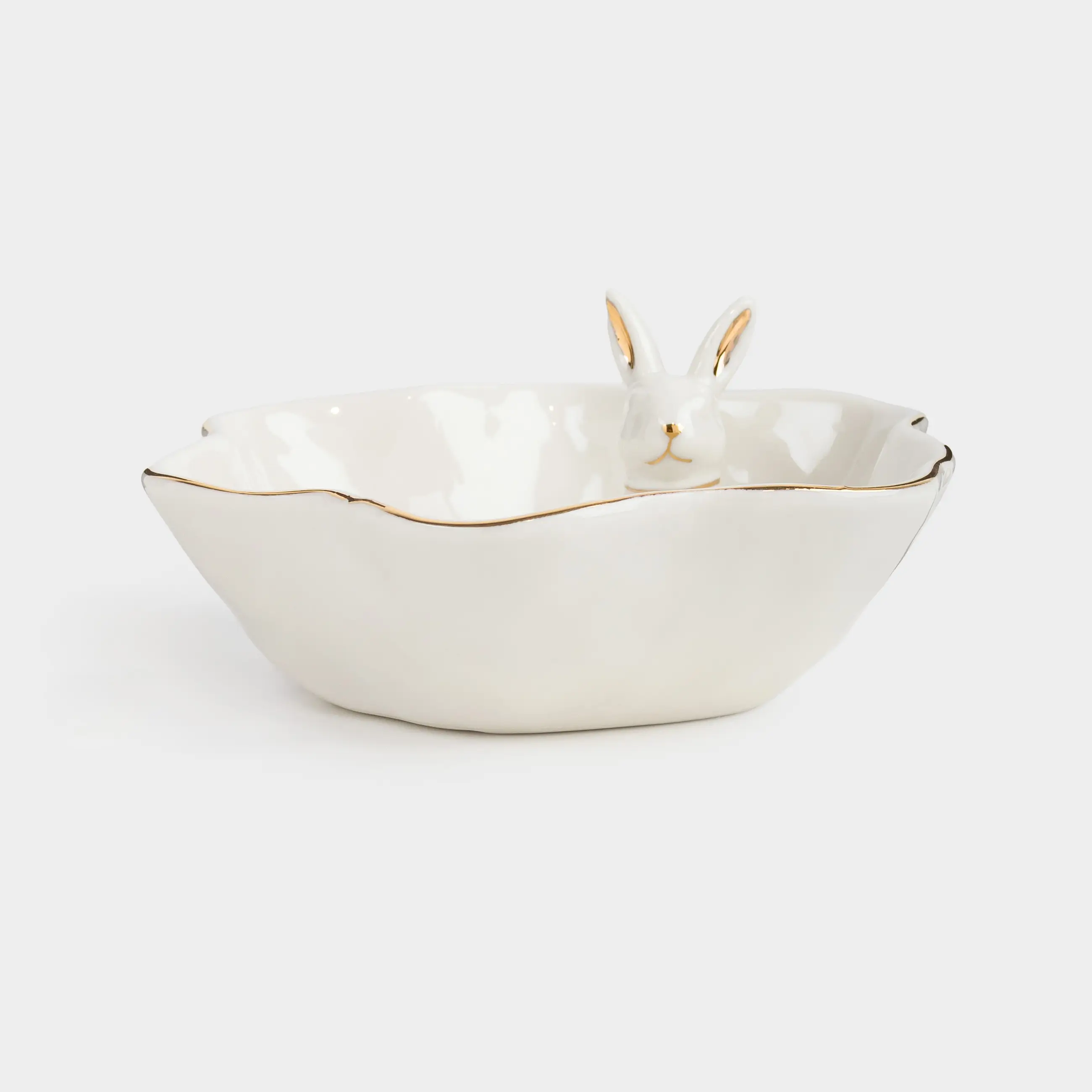 Салатник, с декором, 17x7 см, 320 мл, фарфор P, бело-золотистый, Кролик, Easter gold