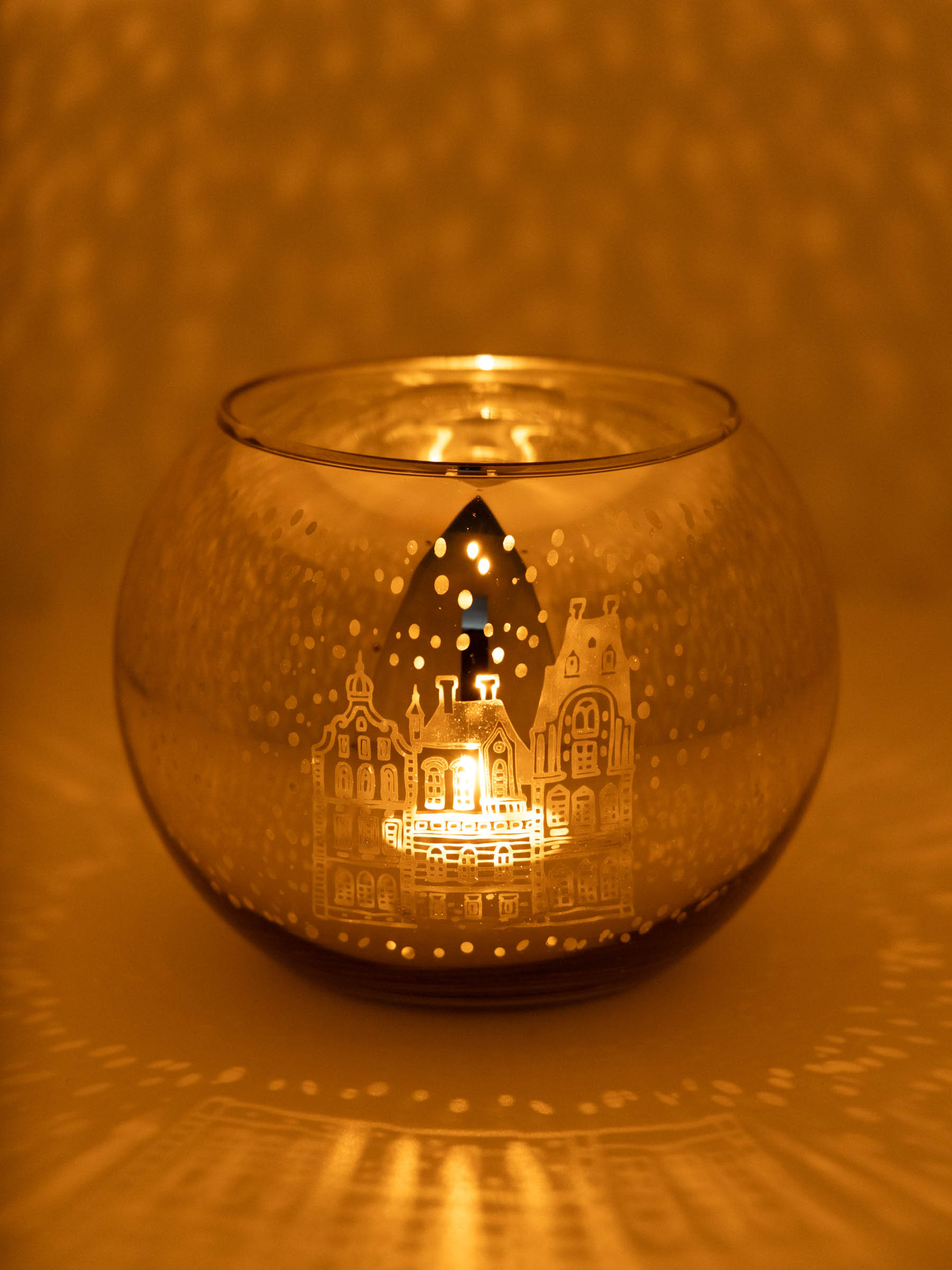 Подсвечник, 15 см, для чайной свечи, стекло, шампань, Домики, Champagne style, image-3