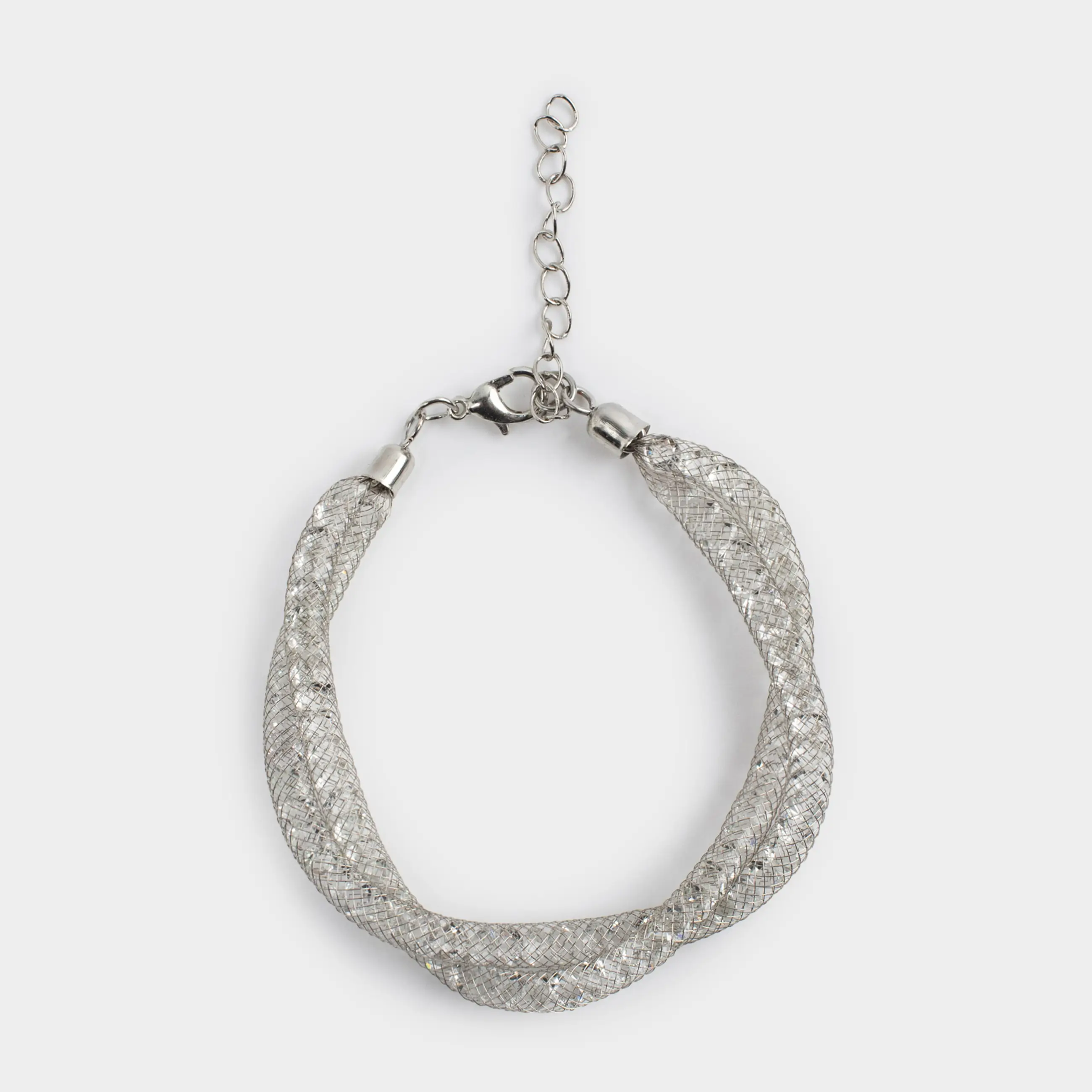 Браслет, 24 см, двойной, металл/стразы, серебристый, Плетение, Jewelry