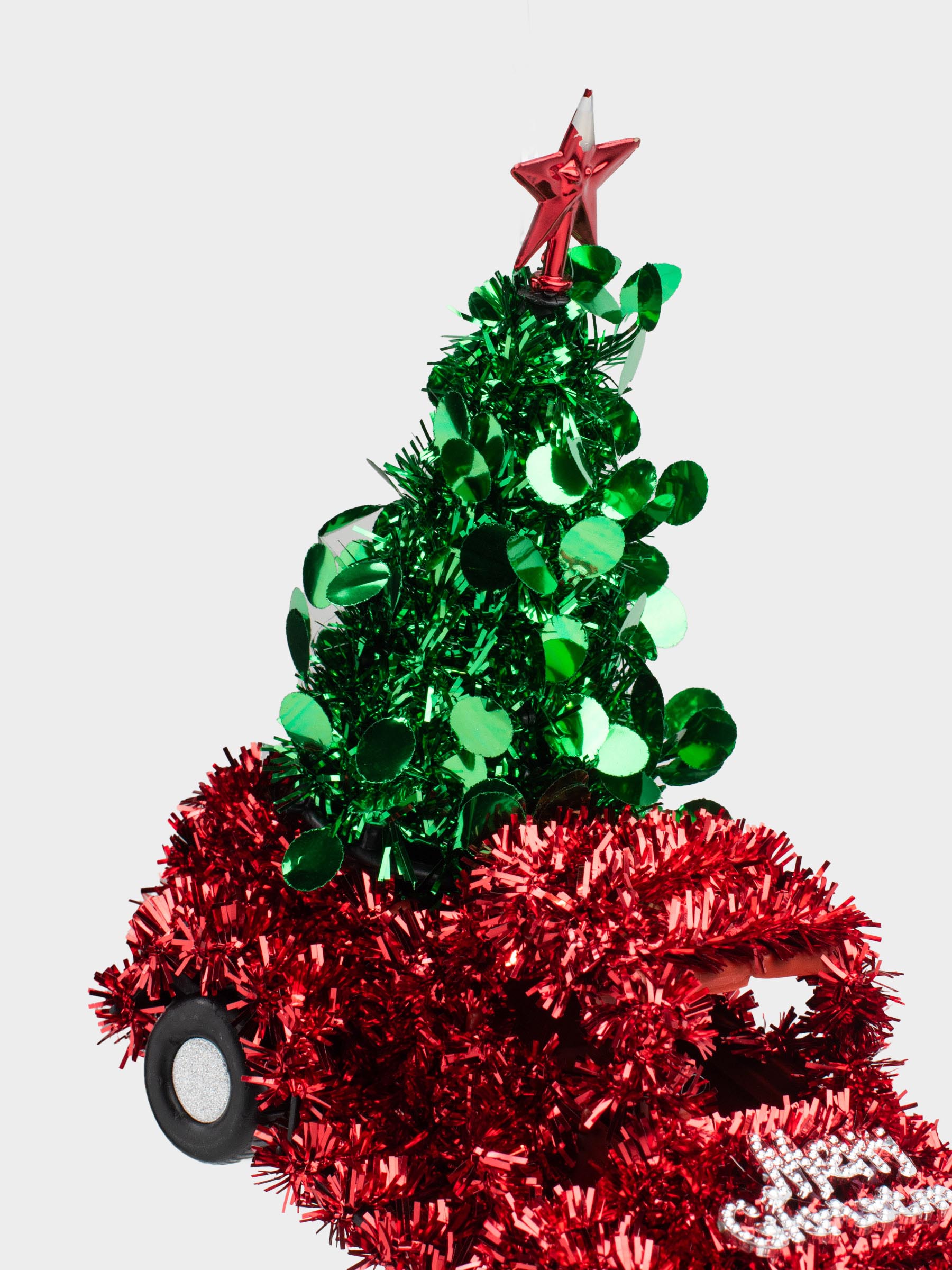 Игрушка елочная, 15 см, мишура/пластик, красная, Машина с елью, Tinsel christmas, image-3