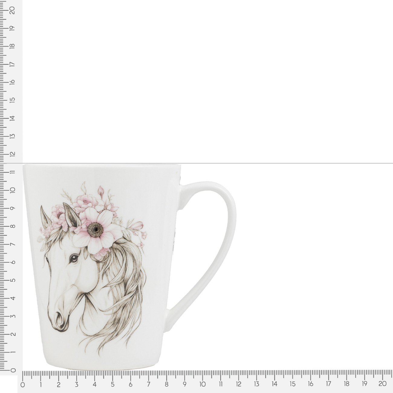 Кружка, 420 мл, фарфор N, белая, Лошадь в венке, Horse in flowers, image-5