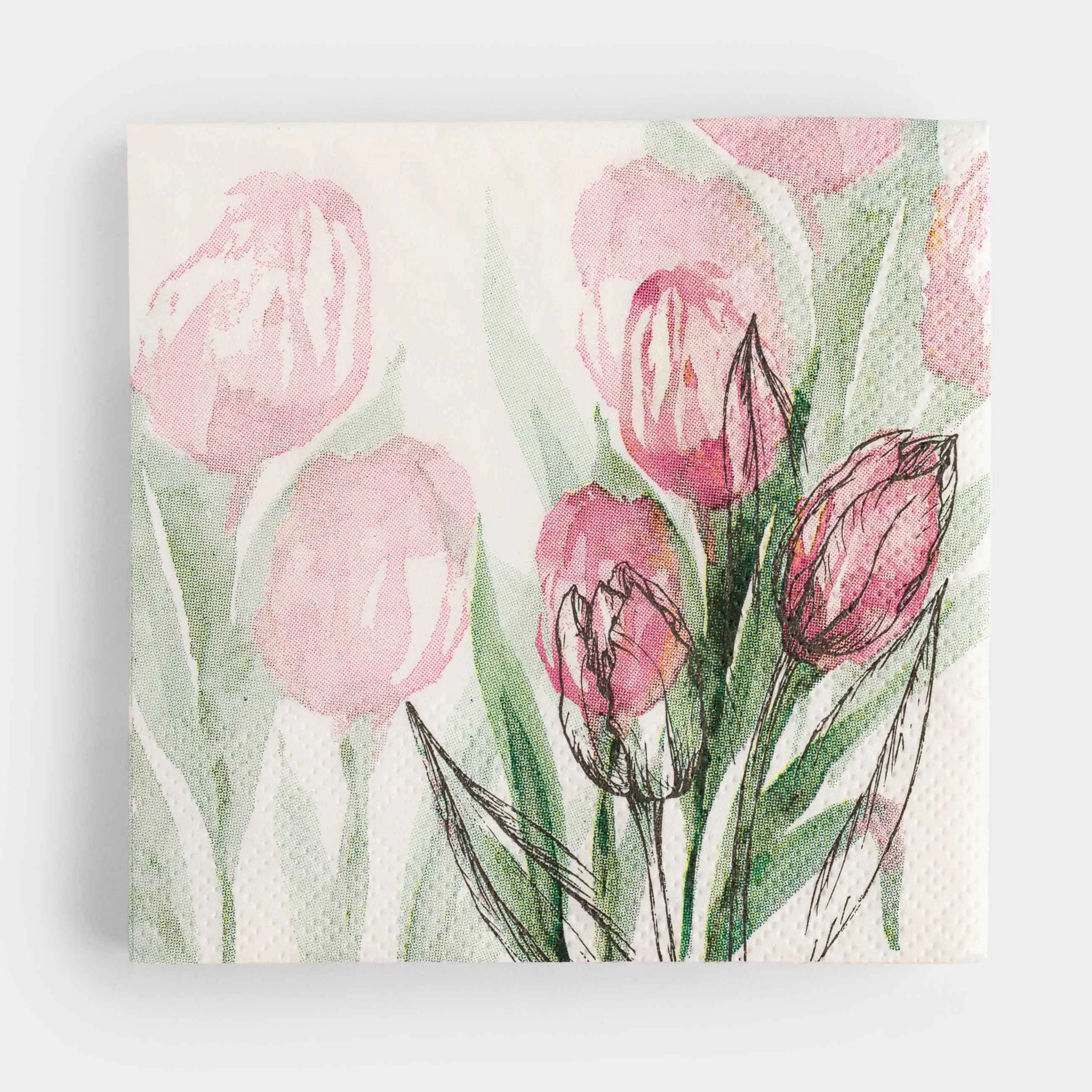 Салфетки бумажные, 21х21 см, 20 шт, квадратные, белые, Тюльпаны, Tulip garden
