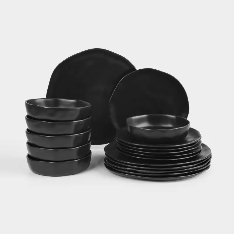 Сервиз обеденный, 6 перс, 18 пр, керамика, черный, Мятый эффект, Crumple black ,image-0