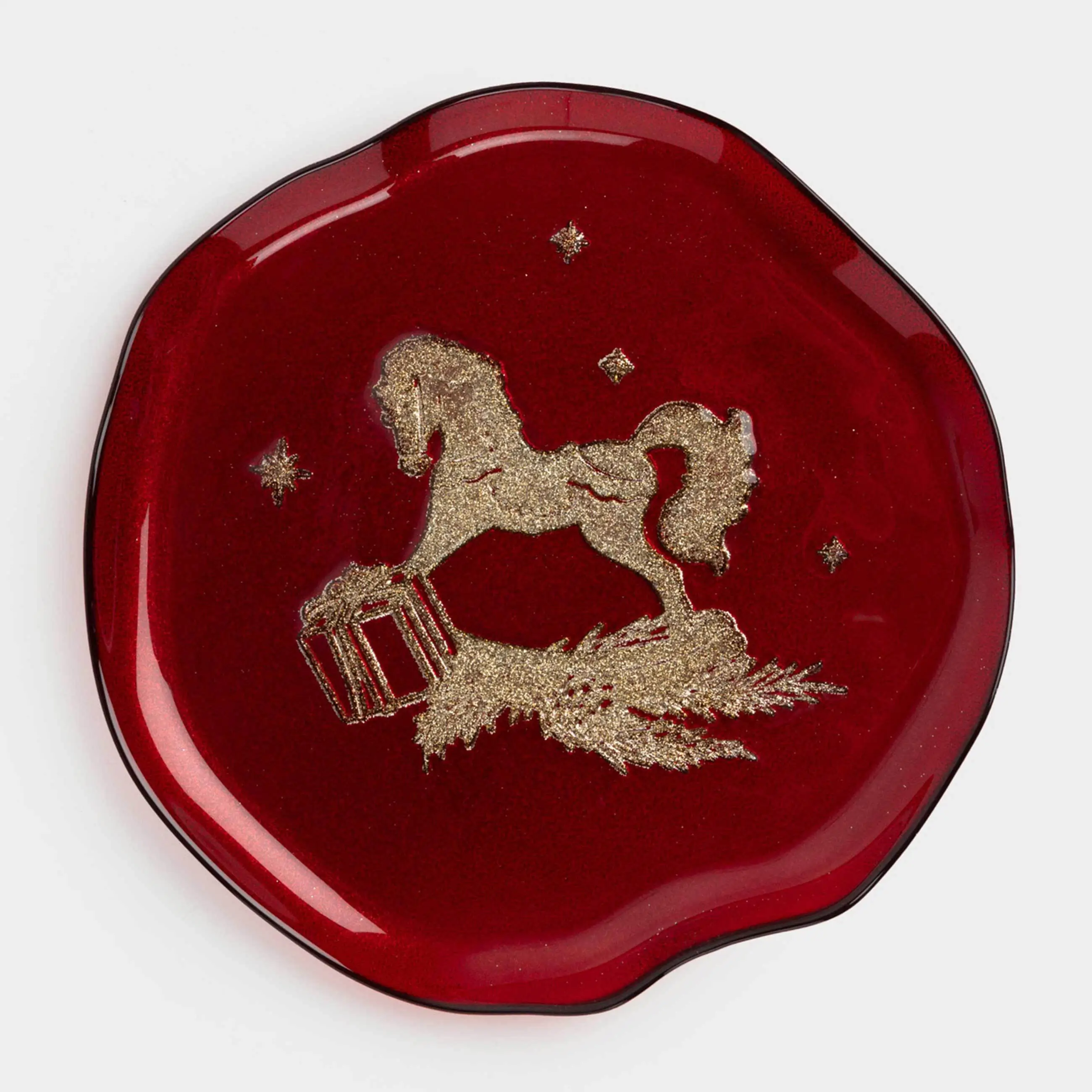 Блюдо, 28х2 см, стекло, бордовое, Лошадка, Brumal