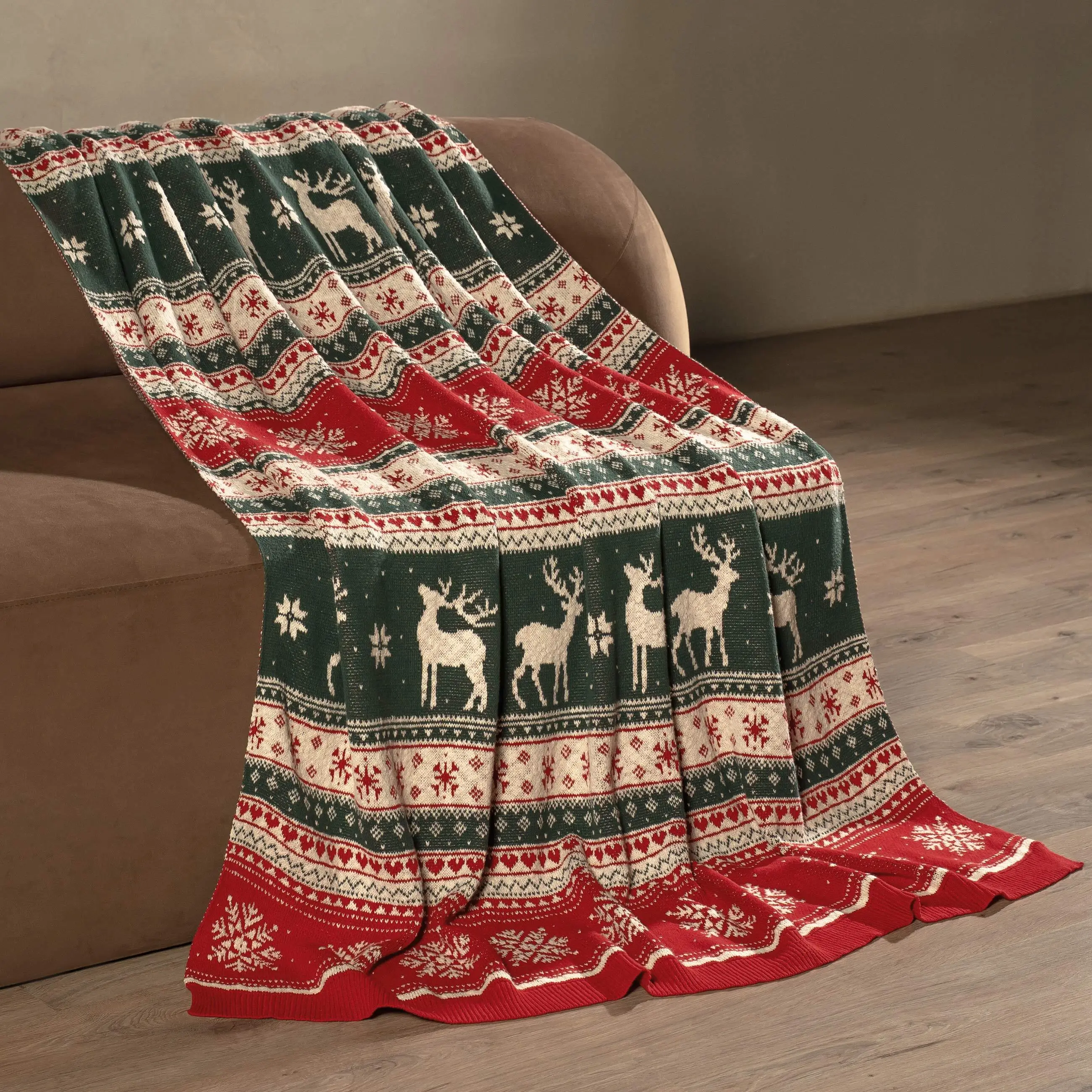 Плед, 130х170 см, хлопок, молочно-коричневый, Скандинавские узоры, Lapland print