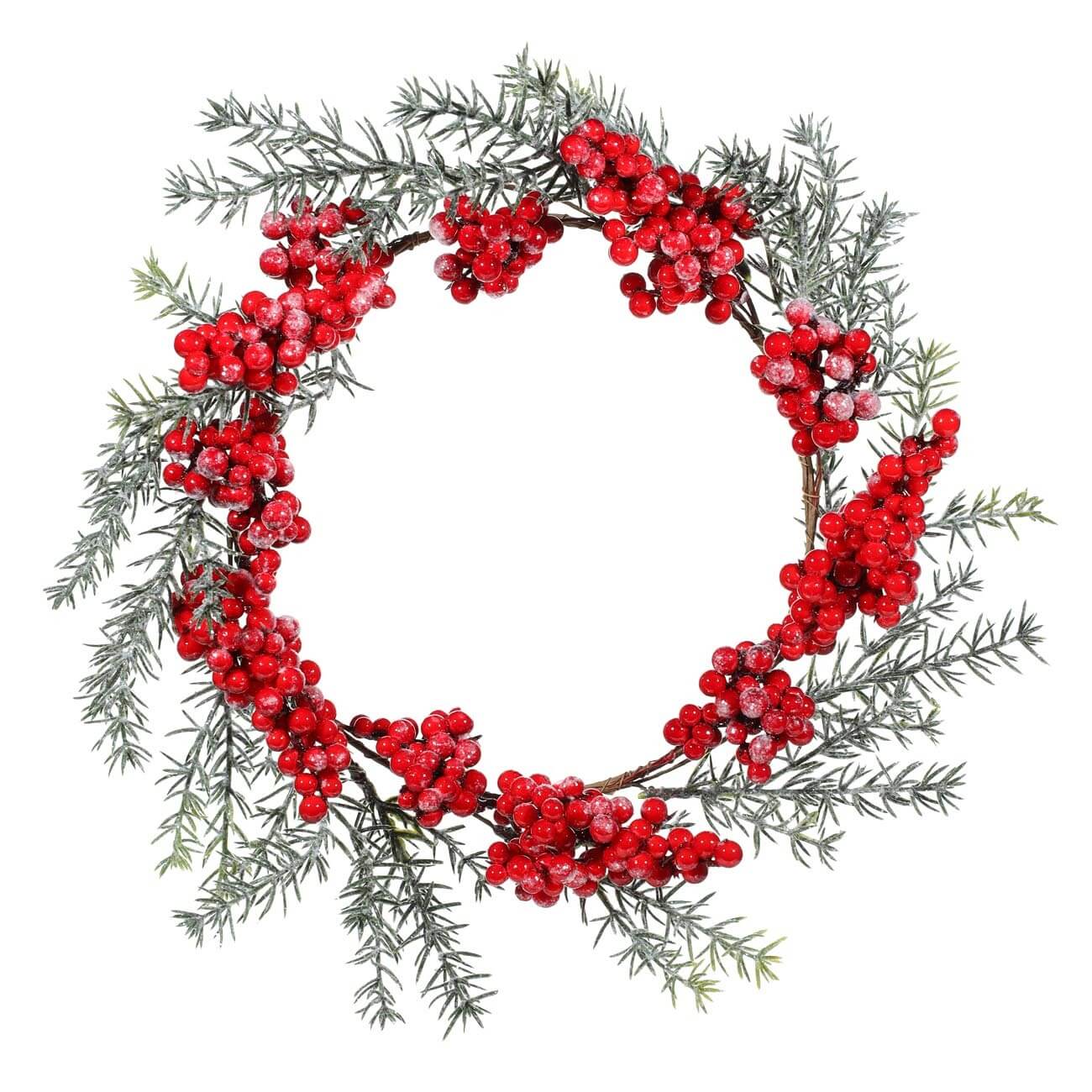 

Венок декоративный, 25 см, пластик, Красные ягоды и ель, Red berry