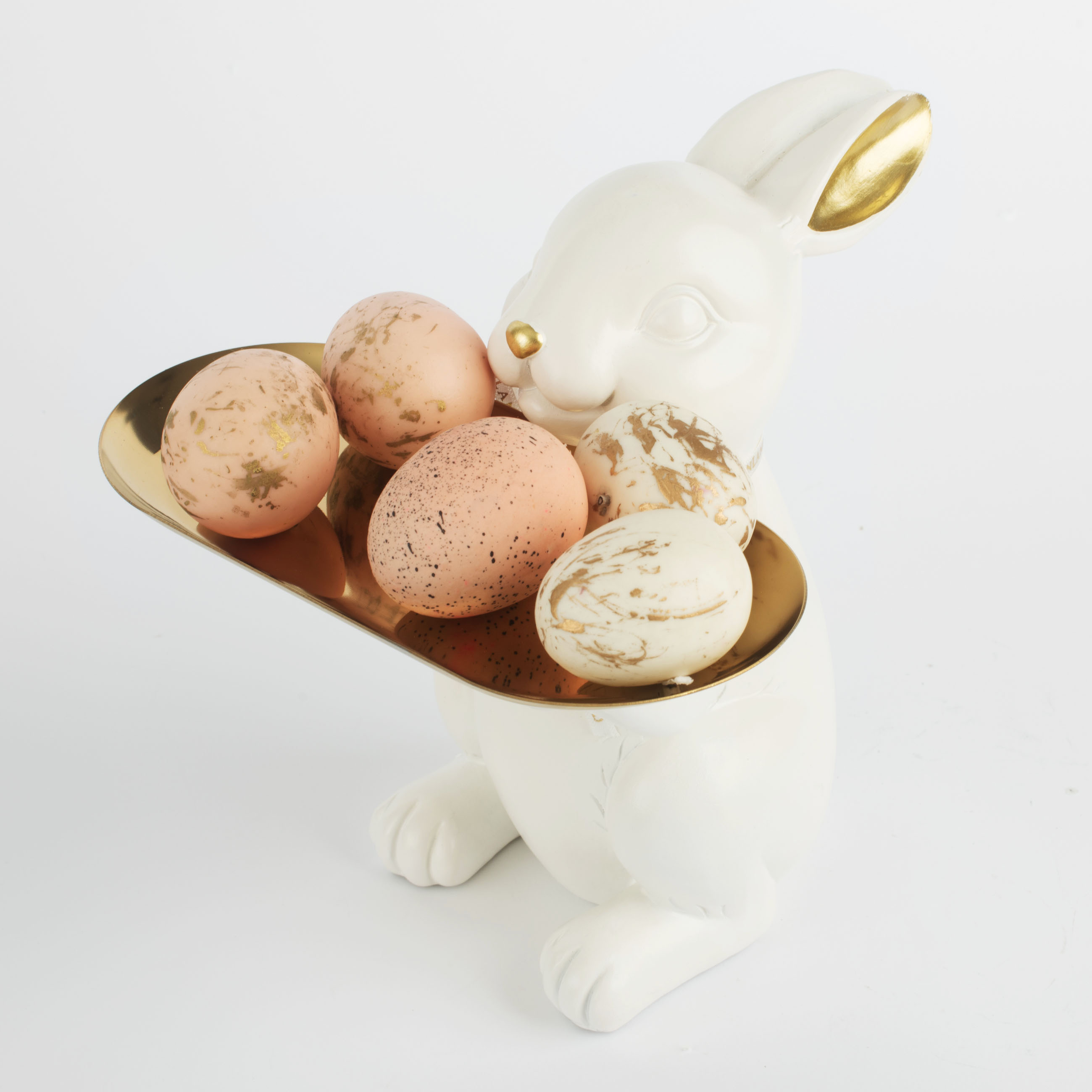 Блюдо декоративное, 20 см, полирезин/металл, бело-золотистое, Кролик с подносом, Easter gold изображение № 7