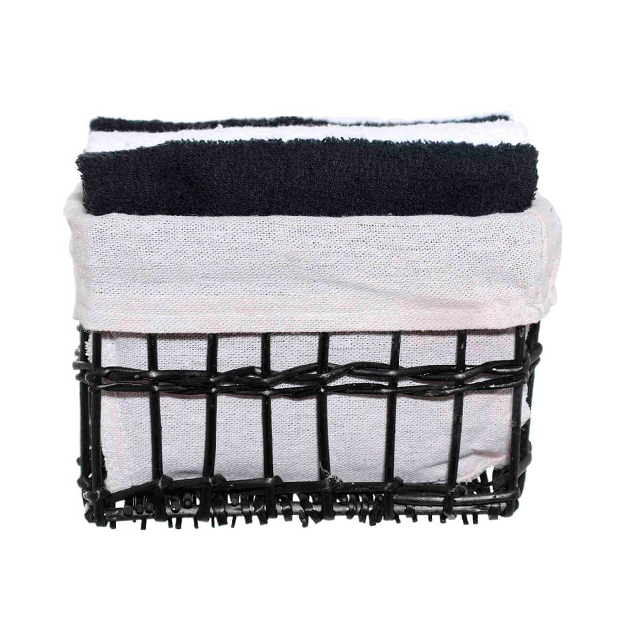Полотенце, 30х30 см, 4 шт, в корзине, хлопок/лоза, черное/белое, Basket towel полотенце 30х30 см 4 шт в корзине хлопок целлюлоза серое белое basket towel