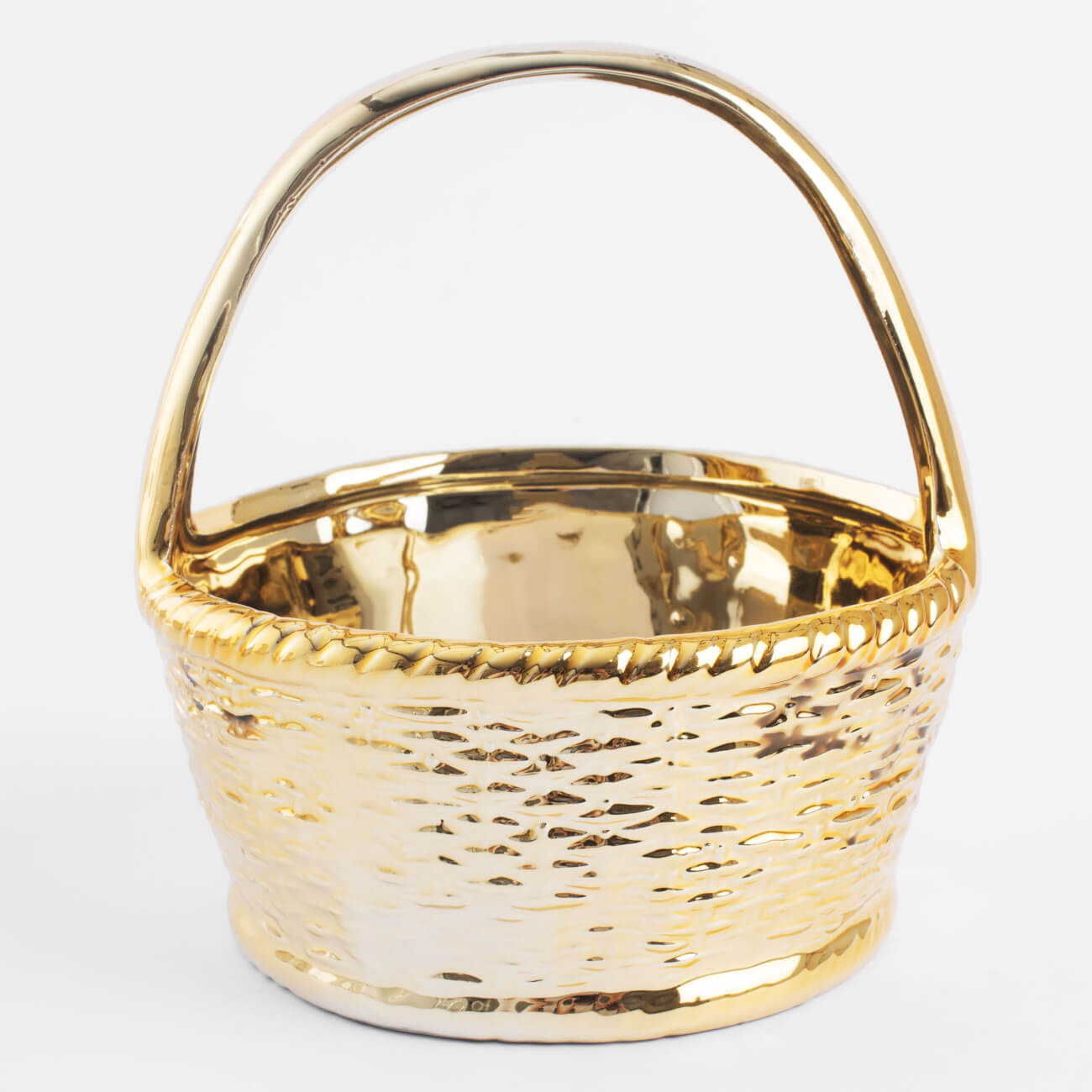 

Конфетница, 14х16 см, с ручкой, керамика, золотистая, Корзина, Easter gold