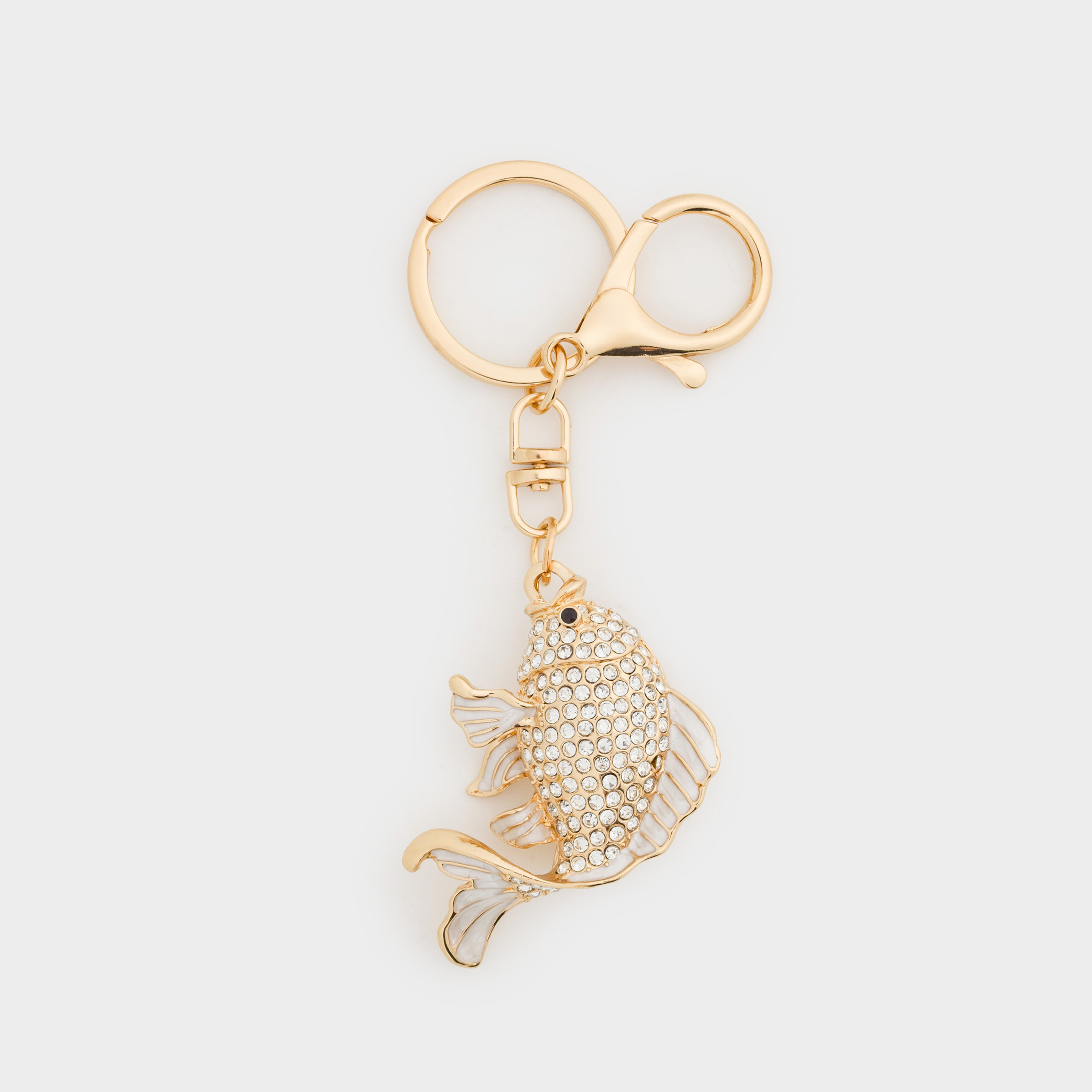 Брелок, 12 см, металл/стразы, золотистый, Рыбка, Keychain crystal
