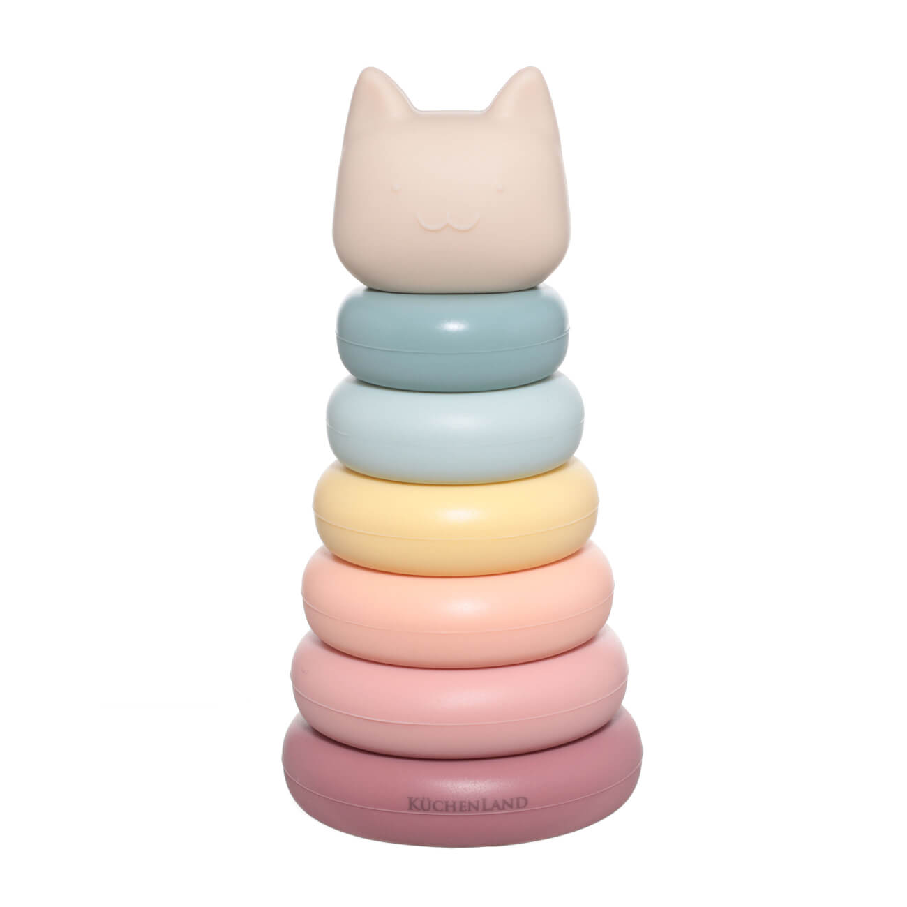 Игрушка развивающая, 16 см, 7 пр, силикон, цветная, Пирамидка кот, Kiddy развивающая игрушка котик а микс