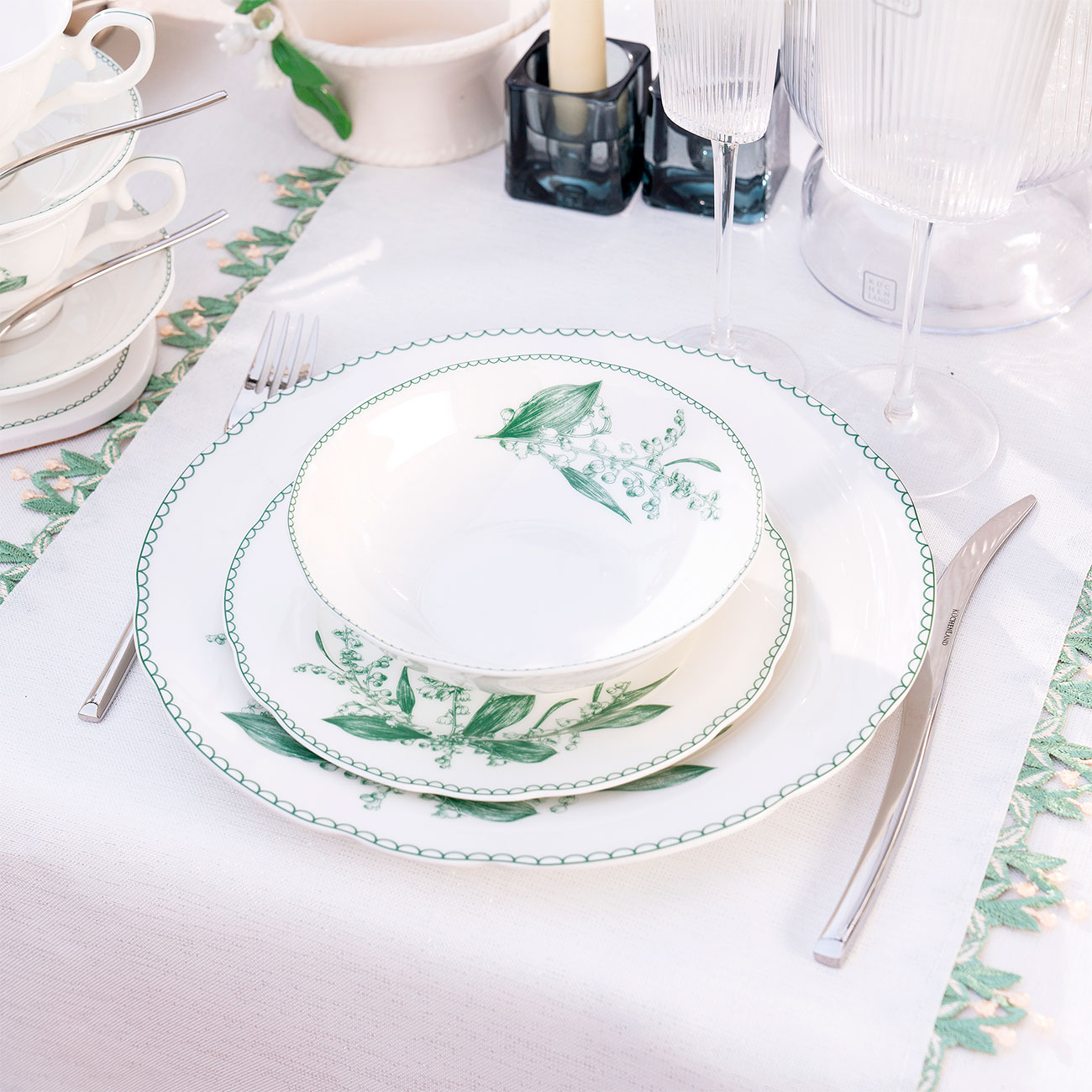 Тарелка десертная, 19 см, 2 шт, фарфор F, белая, Весенние ландыши, May-lily изображение № 6
