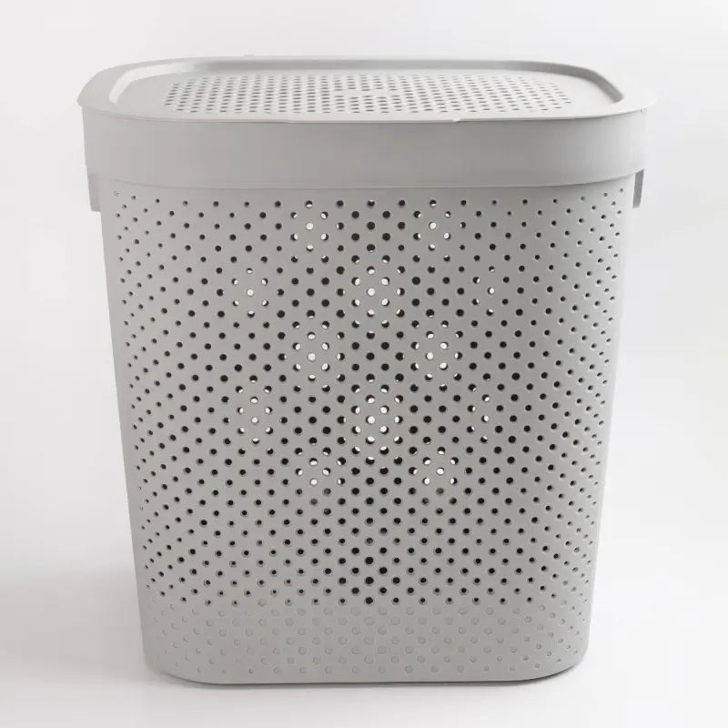 Корзина для белья, 44х35х45 см, пластик, прямоугольная, серая, Grating ,image-0