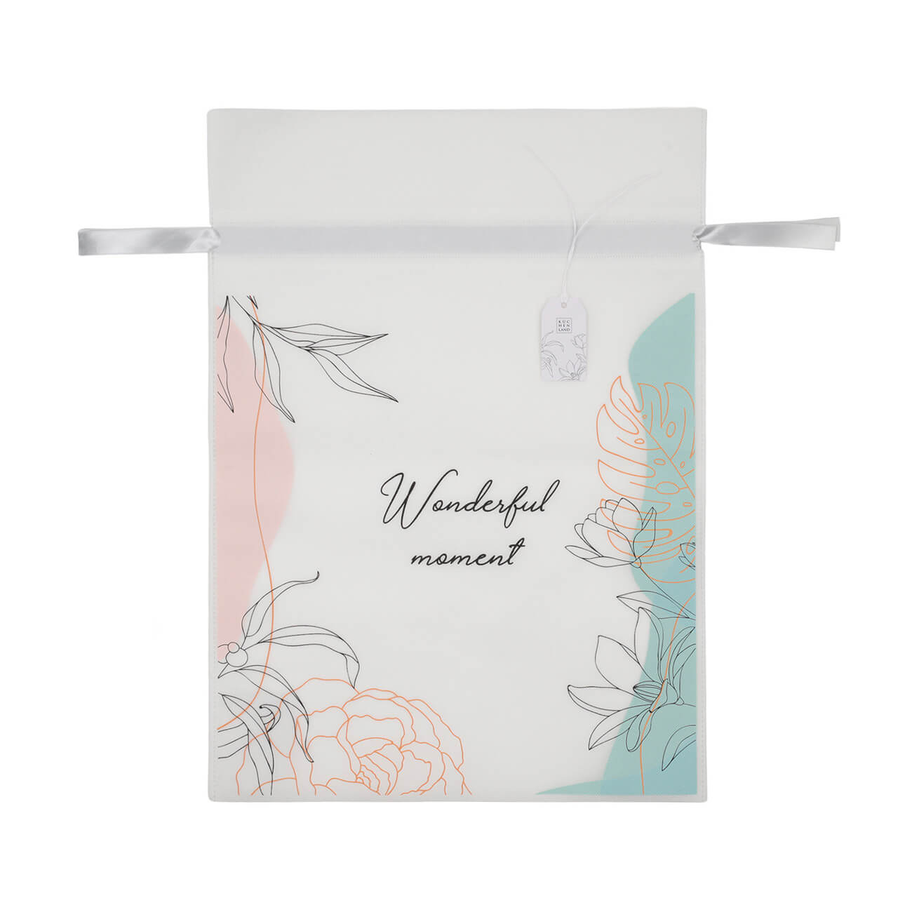 Мешок подарочный, 20х30 см, с завязками, полипропилен, белый, Абстрактные цветы, Abstract