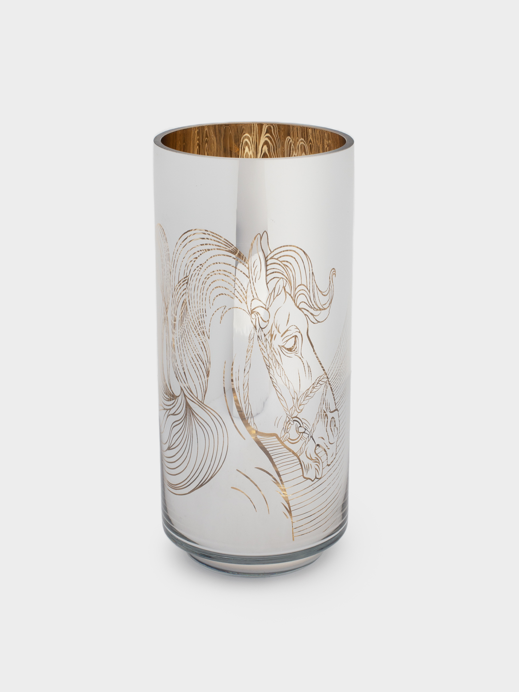Подсвечник, 20 см, для чайной свечи, стекло, золотистый, Лошади, Horse gold, image-0