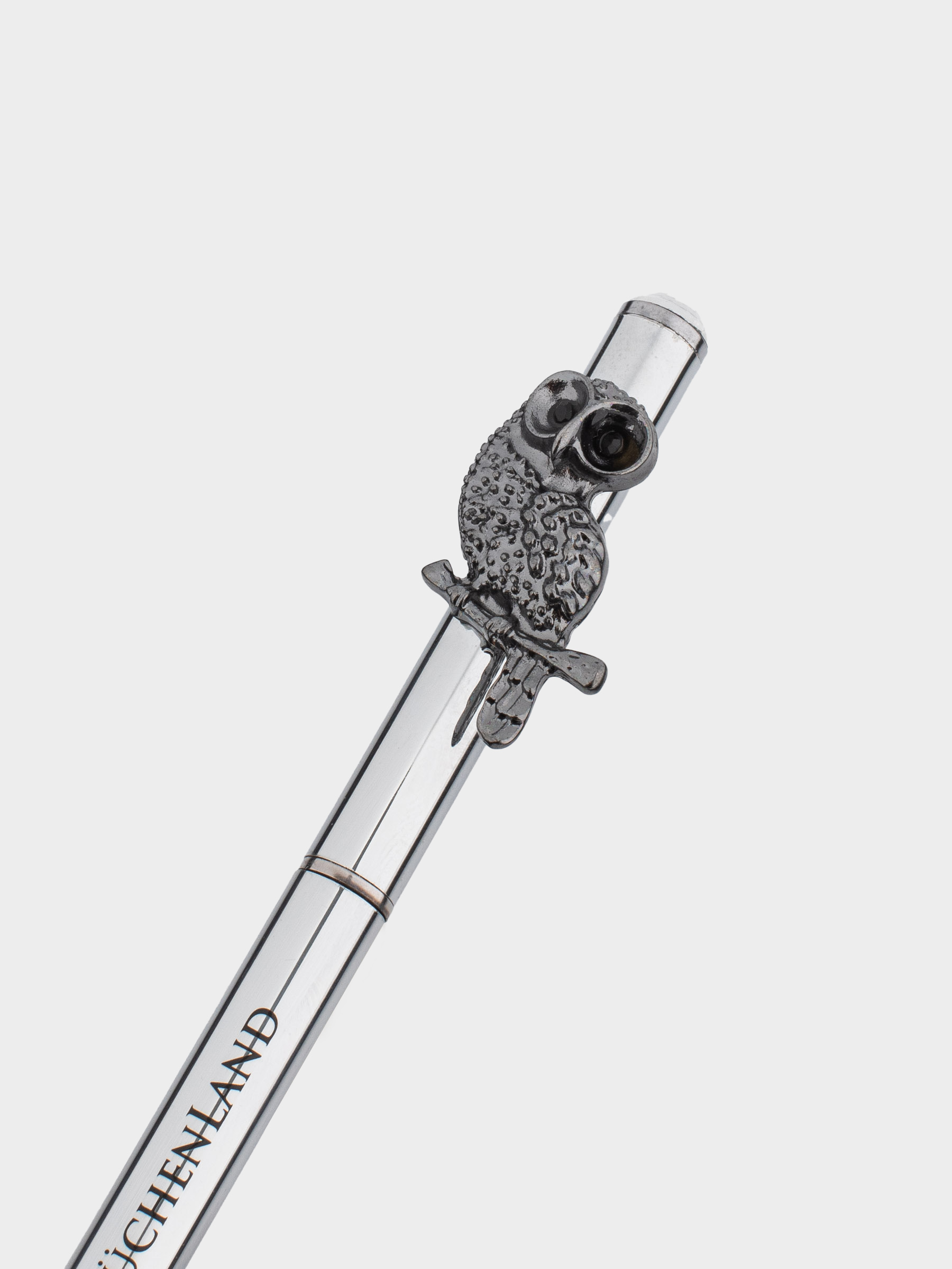 Ручка шариковая, 14 см, с фигуркой, сталь, черно-серебристая, Сова, Draw figure, image-3