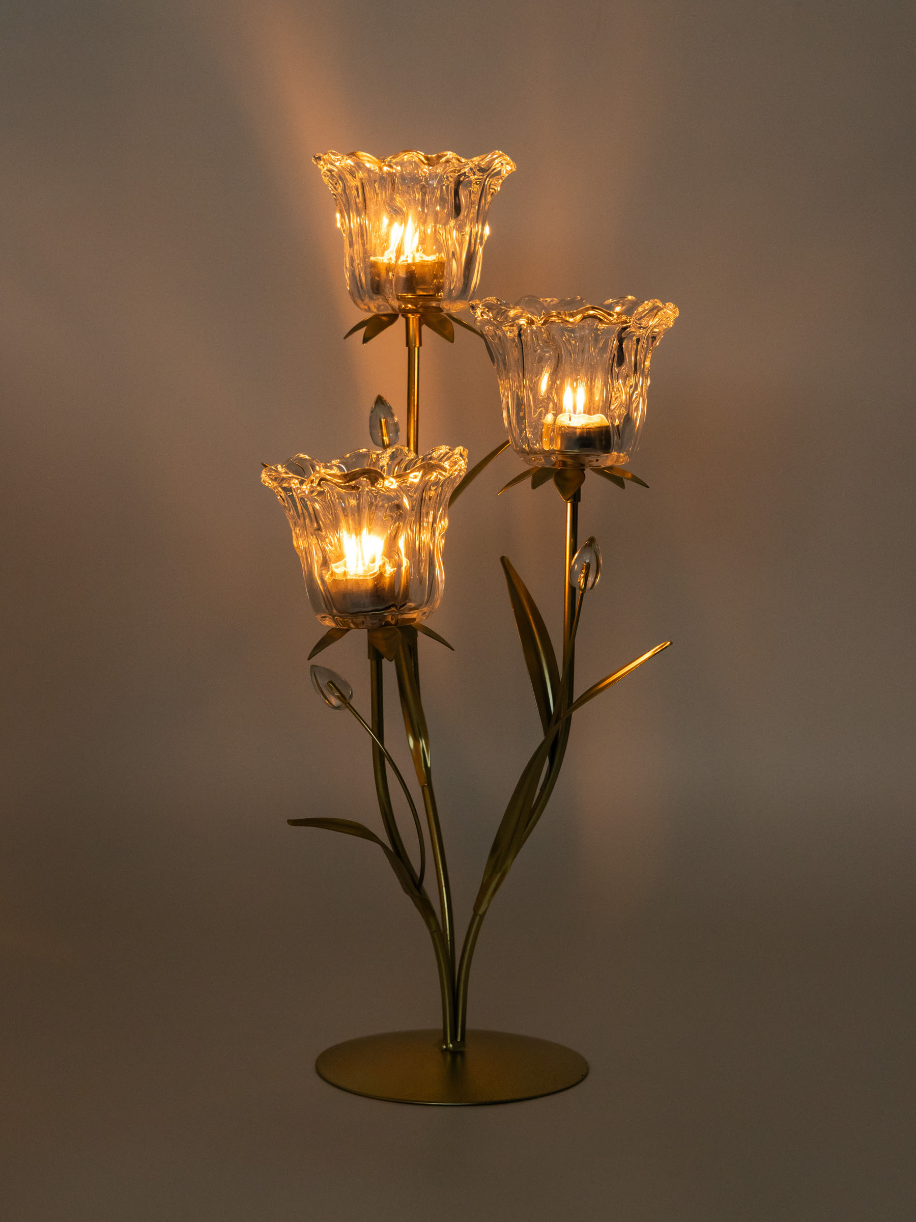 Подсвечник, 45 см, 3 чайные свечи, стекло/металл, золотистый, Цветы, Fantastic flowers, image-5