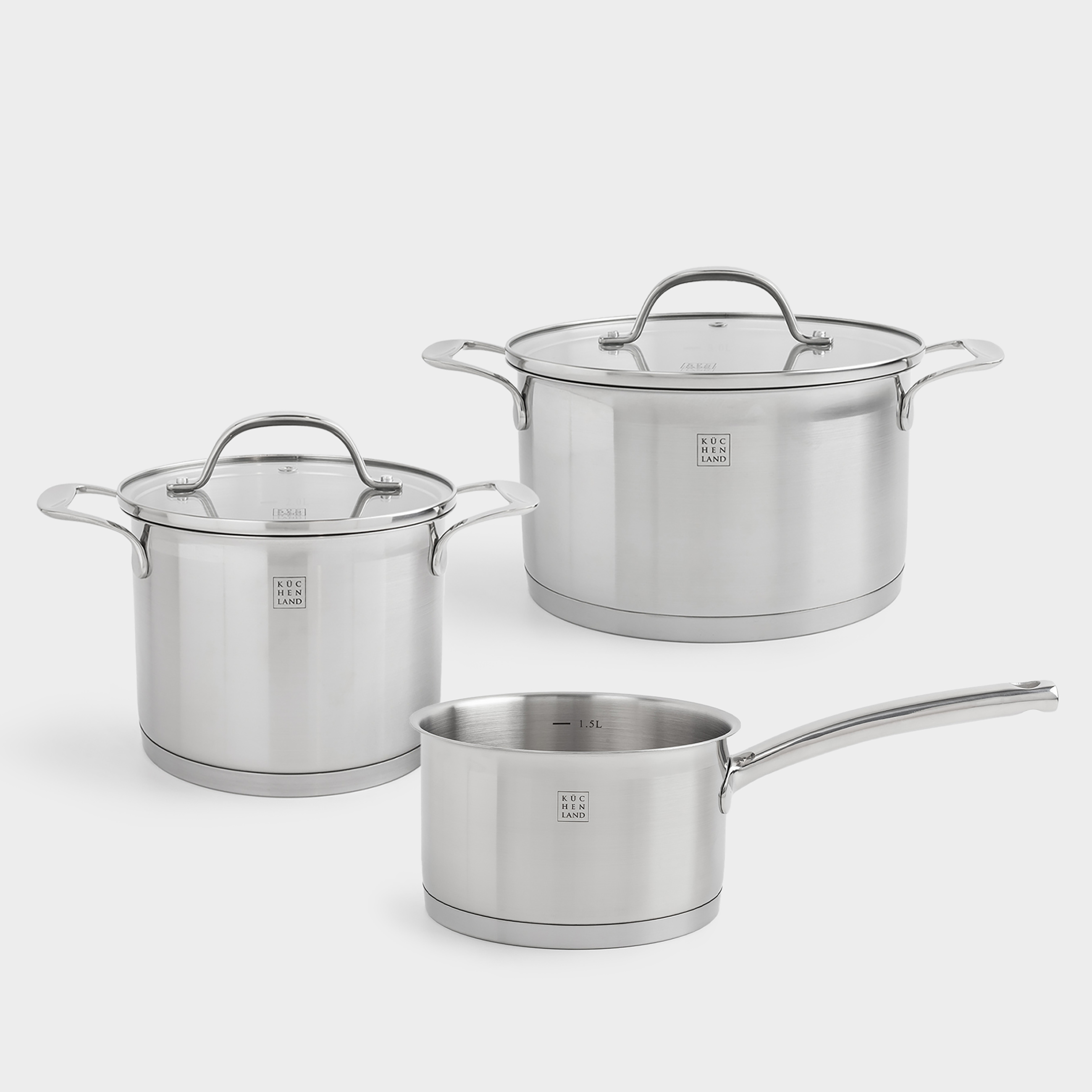 Kuchenland Набор посуды 3 пр стальстекло Б Small Silver Stone 14990₽