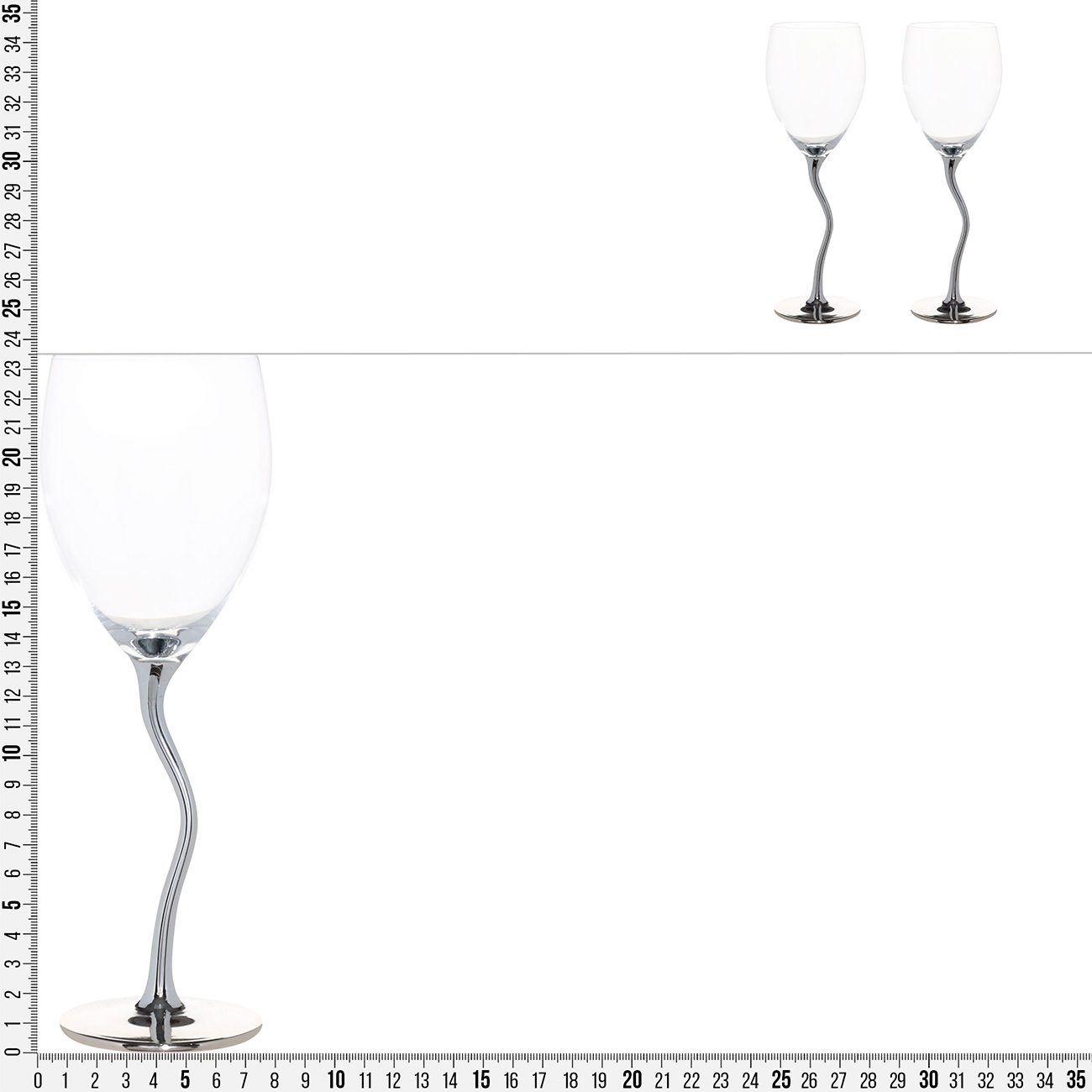 Бокал для вина, 330 мл, 2 шт, стекло, волнистая ножка, серебристый, Benty-color изображение № 4