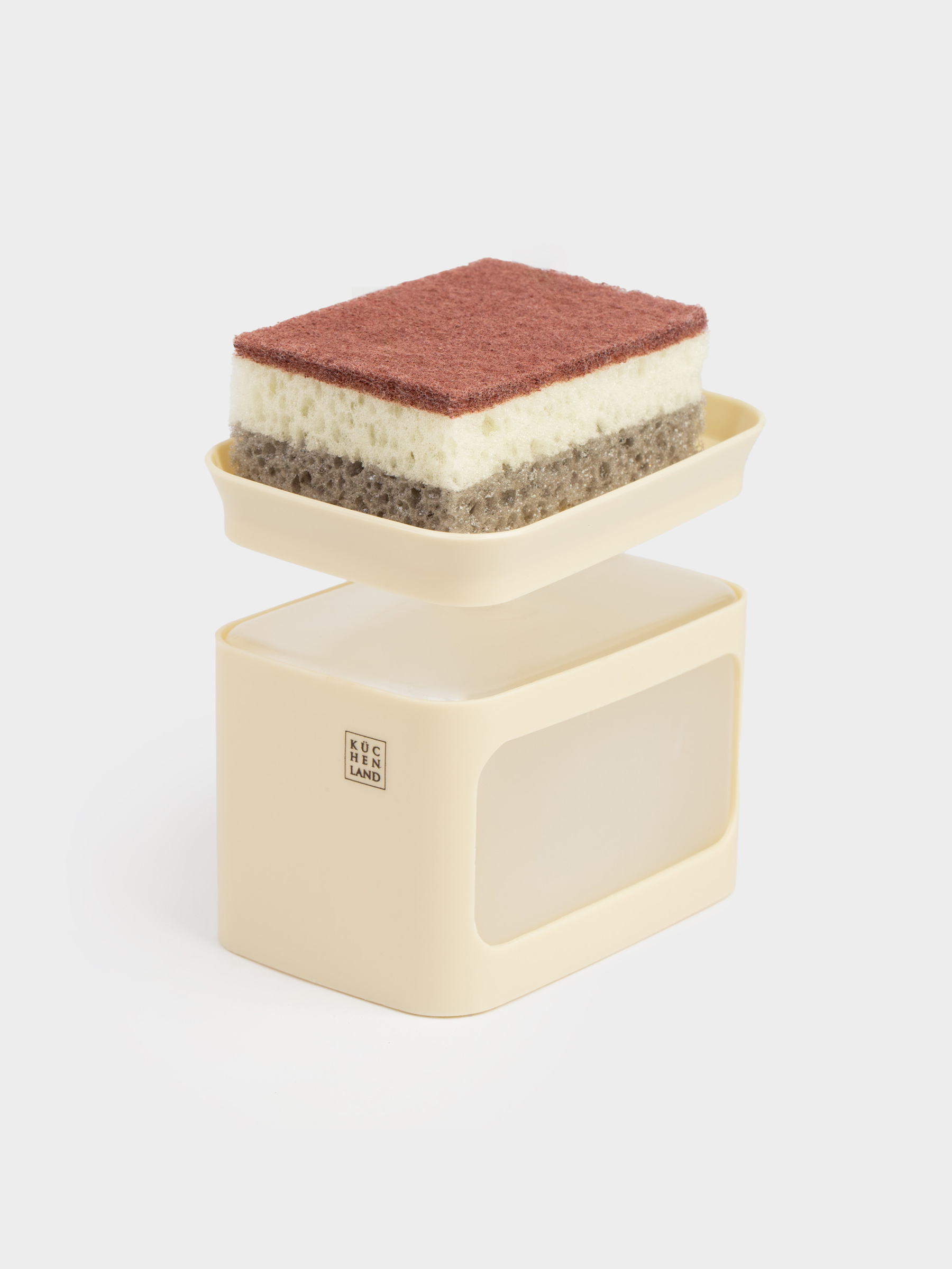 Диспенсер для моющего средства, 680 мл, с губкой, платформа, пластик, молочный, Keeping, image-1