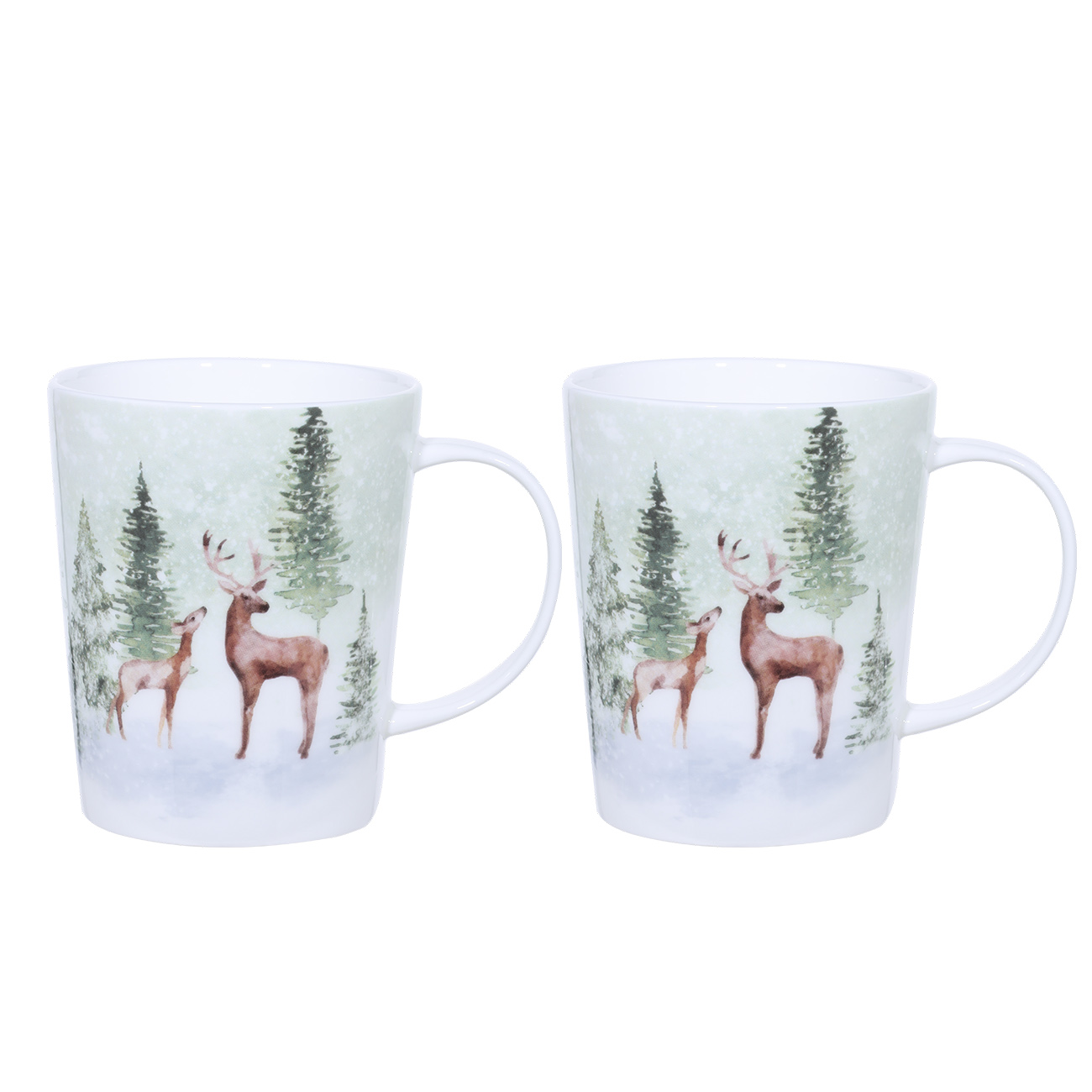 

Кружка, 370 мл, 2 шт, фарфор F, белая, Олени в лесу, Winter deer