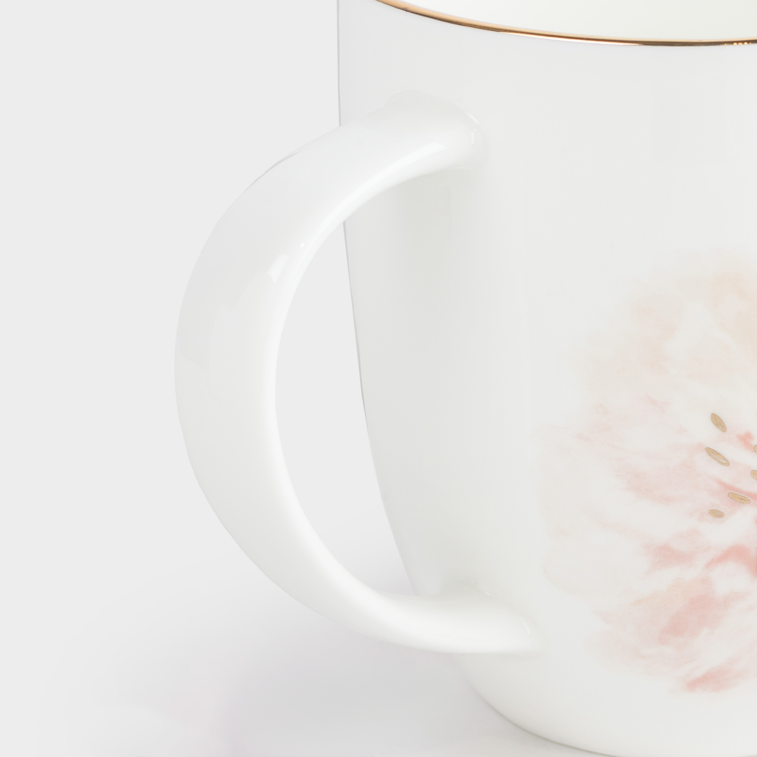 Кружка, 420 мл, фарфор F, белая, с золотистым кантом, Кролик и цветок, Peony gold, image-2
