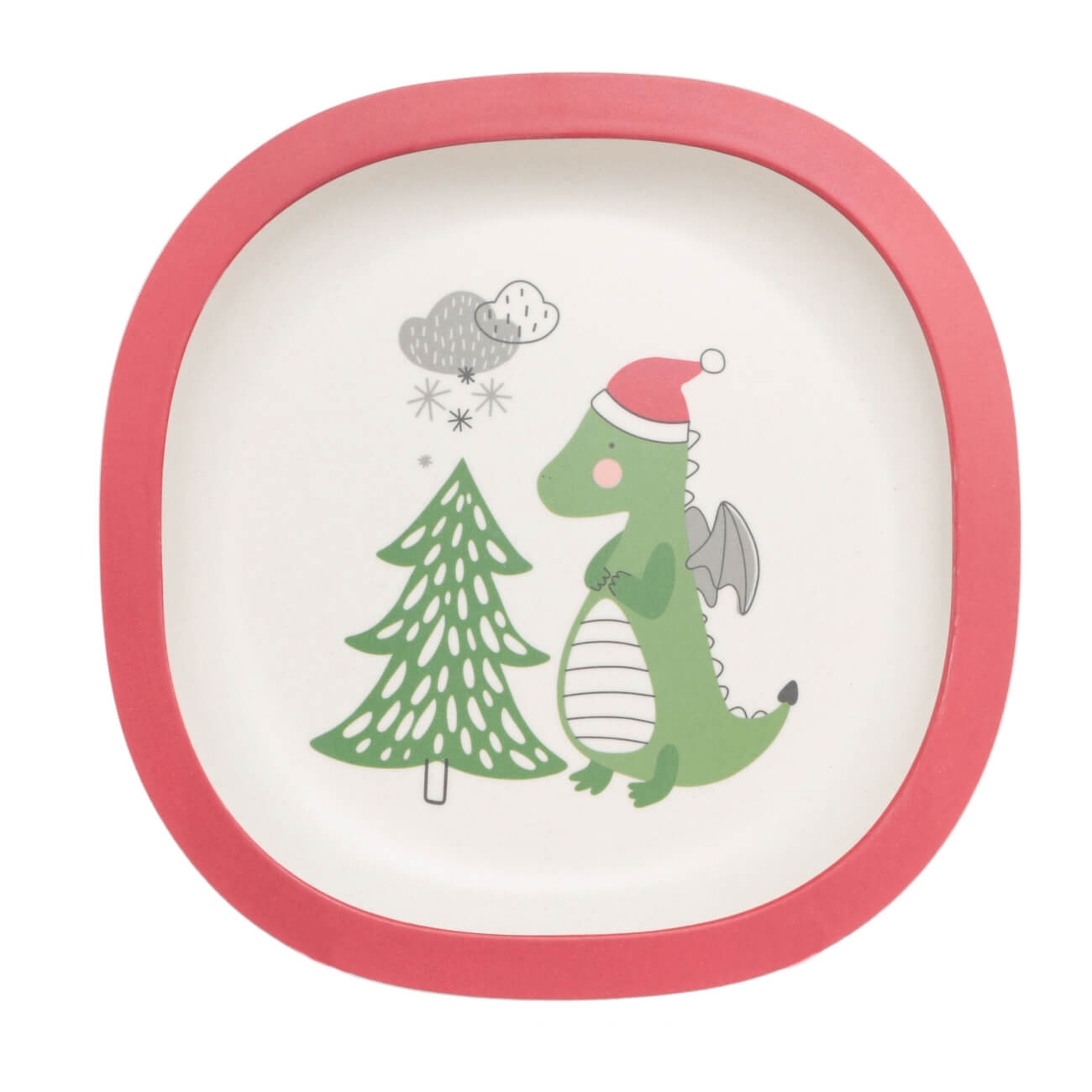 

Тарелка закусочная, детская, 19 см, бамбук, красная, Дракон с елкой, Dragon santa