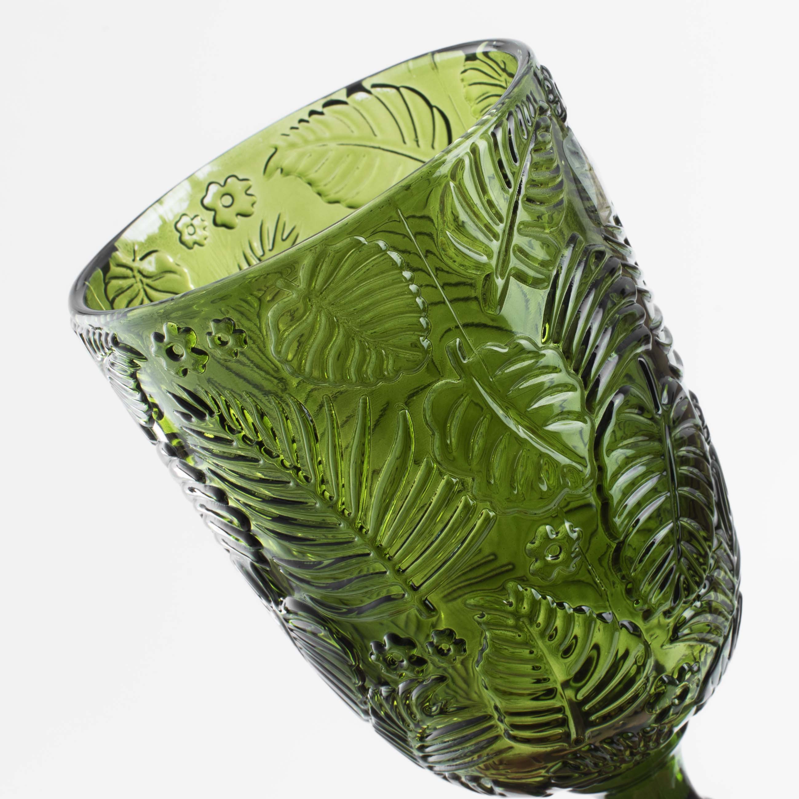 Бокал-кубок для вина, 310 мл, стекло Р, зеленый, Монстера, Tropical leaves