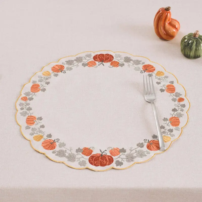 Салфетка под приборы, 38 см, полиэстер, круглая, бежевая, Тыквы, Colorful gourds