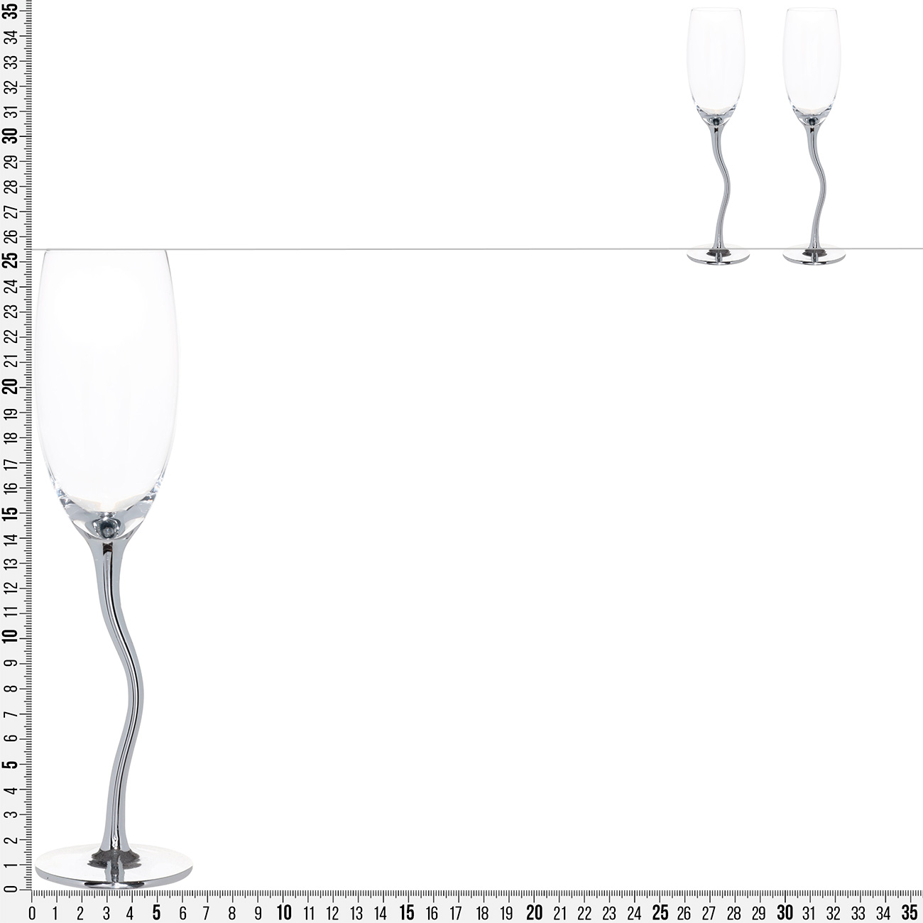 Бокал для шампанского, 210 мл, 2 шт, стекло, волнистая ножка, серебристый, Benty-color изображение № 4