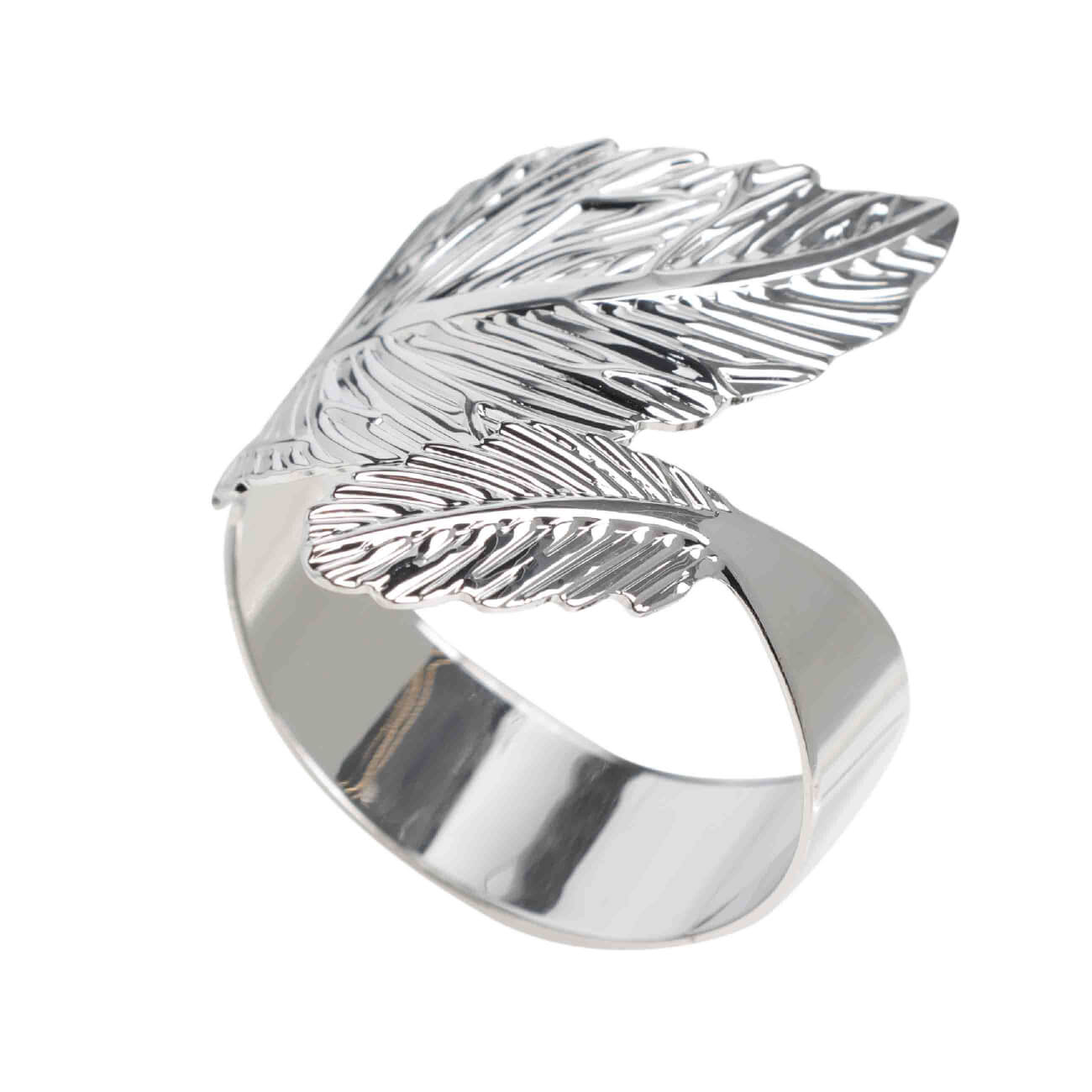 Кольцо для салфеток, 5 см, металл, серебристое, Листья, Print кольцо для платка
