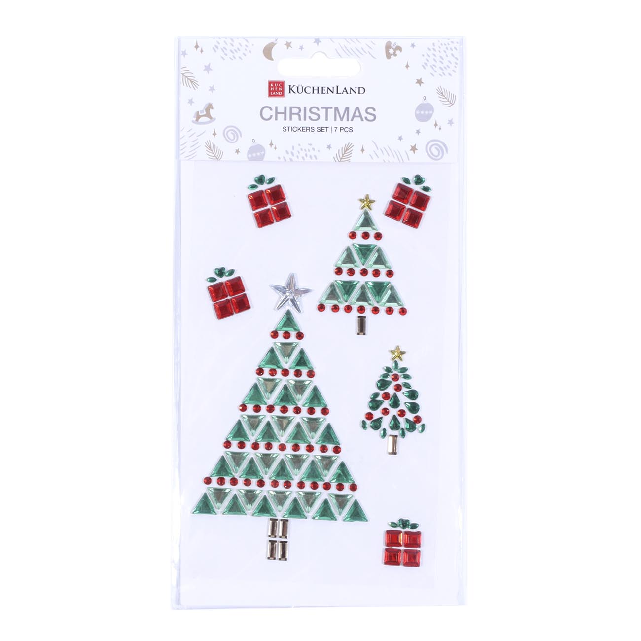 

Набор наклеек, 16х10 см, 7 шт, одноразовые, акрил, Елка из страз, Christmas