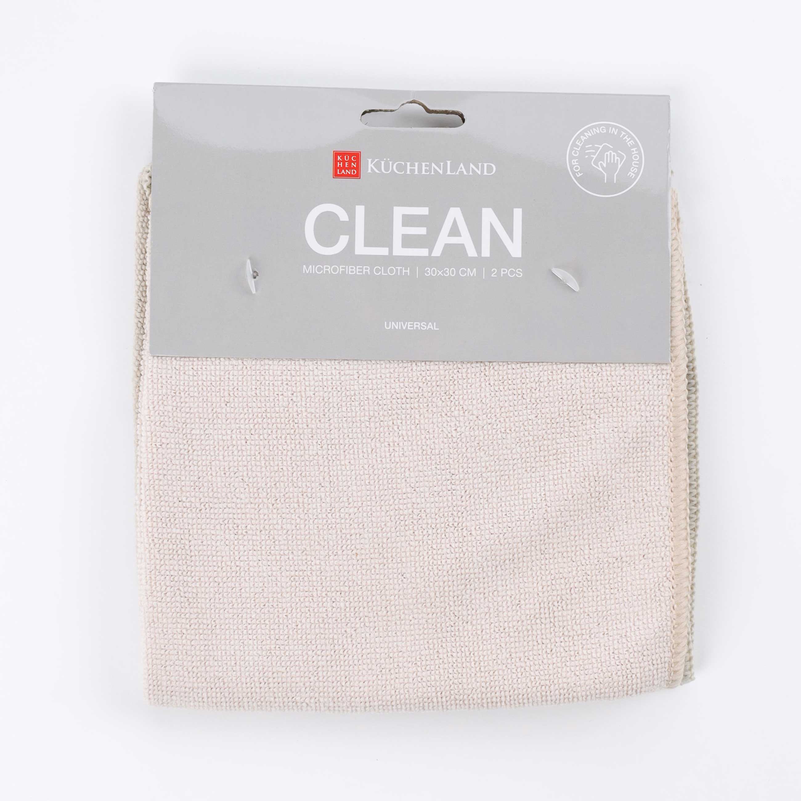 Тряпка универсальная, 30x30 см, 2 шт, микрофибра, бежево-розовая/серая, Clean, image-0